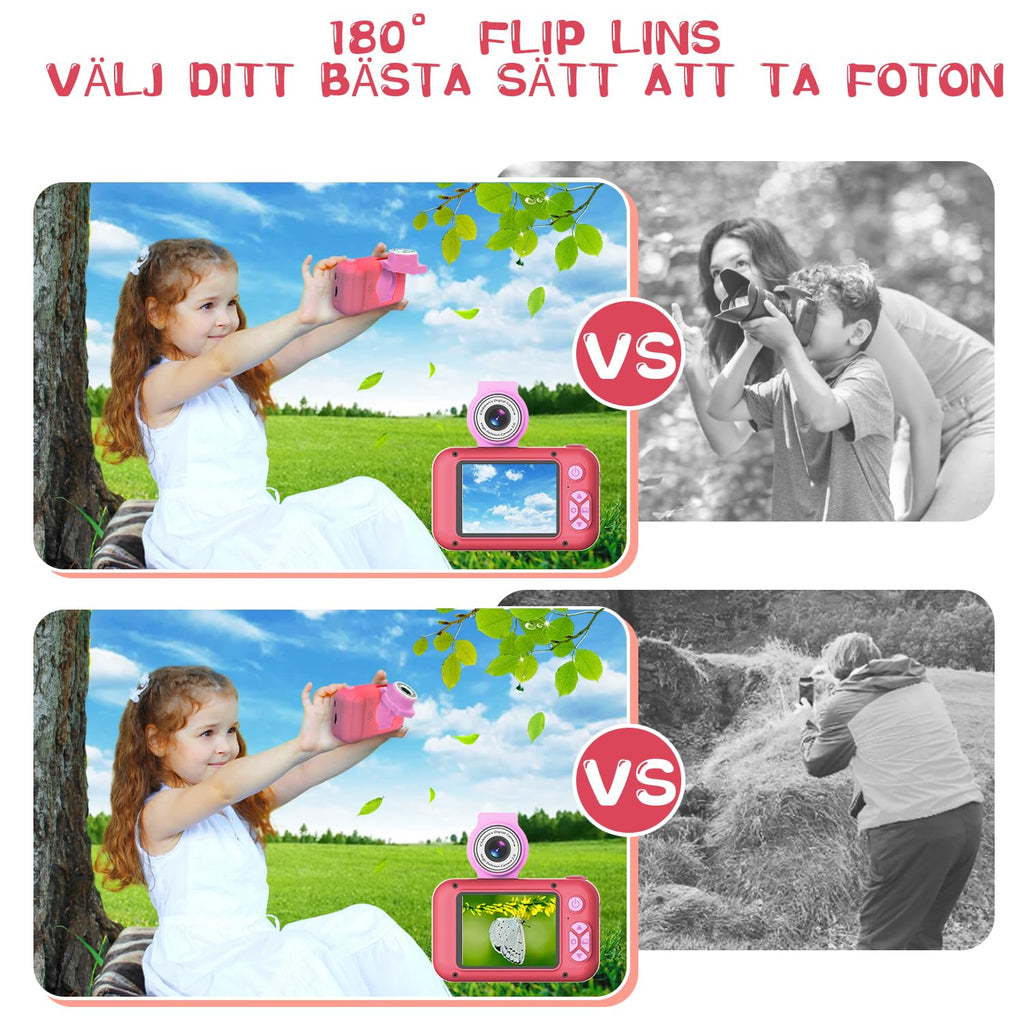 ARNSSIEN Kamera Barn med Stor 2,4" Skärm & 180° Roterande Lins, Barnkamera 3–12 År, 32GB Minneskort Ingår, Perfekt Födelsedagspresent för flickor/pojkar, X101