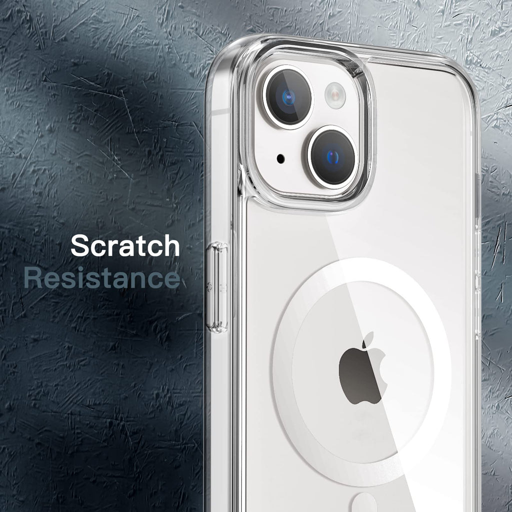 JETech Magnetisk Skal för iPhone 14 6,1 Tum Kompatibel med MagSafe Trådlös Laddning, Stötskyddad Telefon Bumper Case, Repfri Klar Tillbaka (Klar)