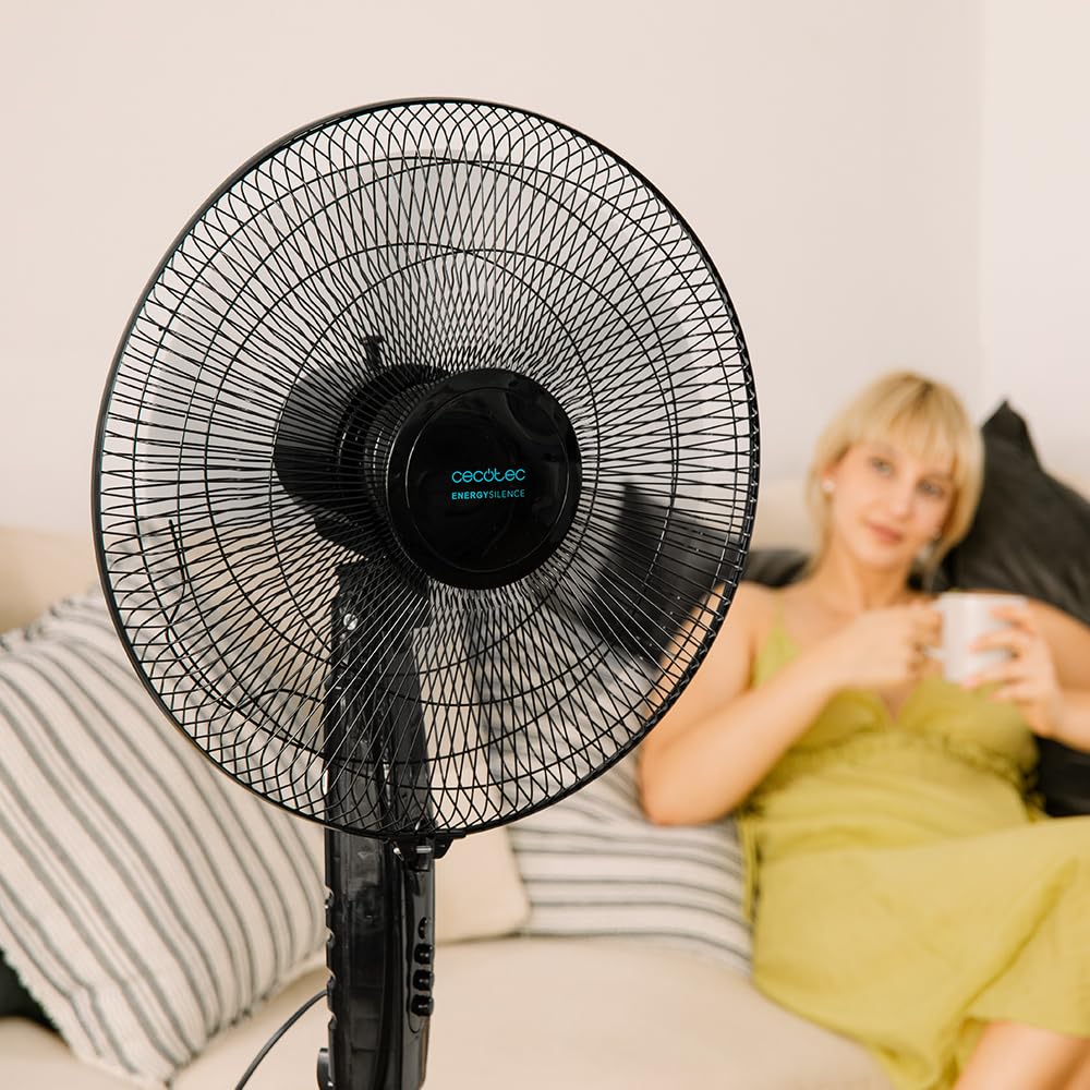 Cecotec Piedestalfläktar EnergySilence 515 MaxFlow Black - 45 W, Diameter 40 Cm, 5 Blad, 1 Timmes Timer, 3 Hastigheter Och Automatisk Oscillation, Höjdjusterbar Upp Till 135 Cm