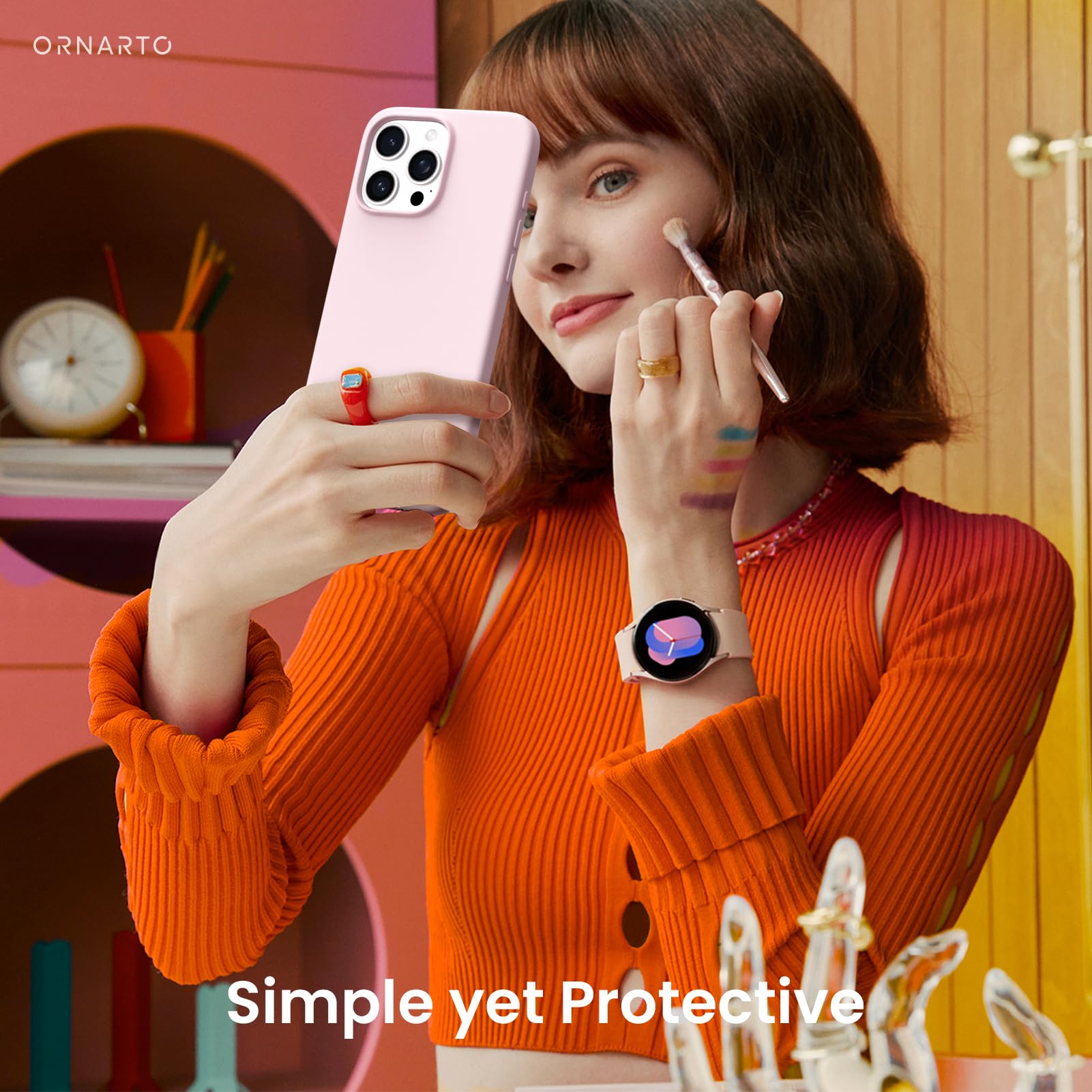 ORNARTO för iPhone 16 Pro Max skal silikon 6,9 tum, tunt mobiltelefonfodral iPhone 16 Pro Max av flytande silikon, reptåligt och stötsäkert skyddsfodral iPhone 16Pro Max fodral (2024) – rosa