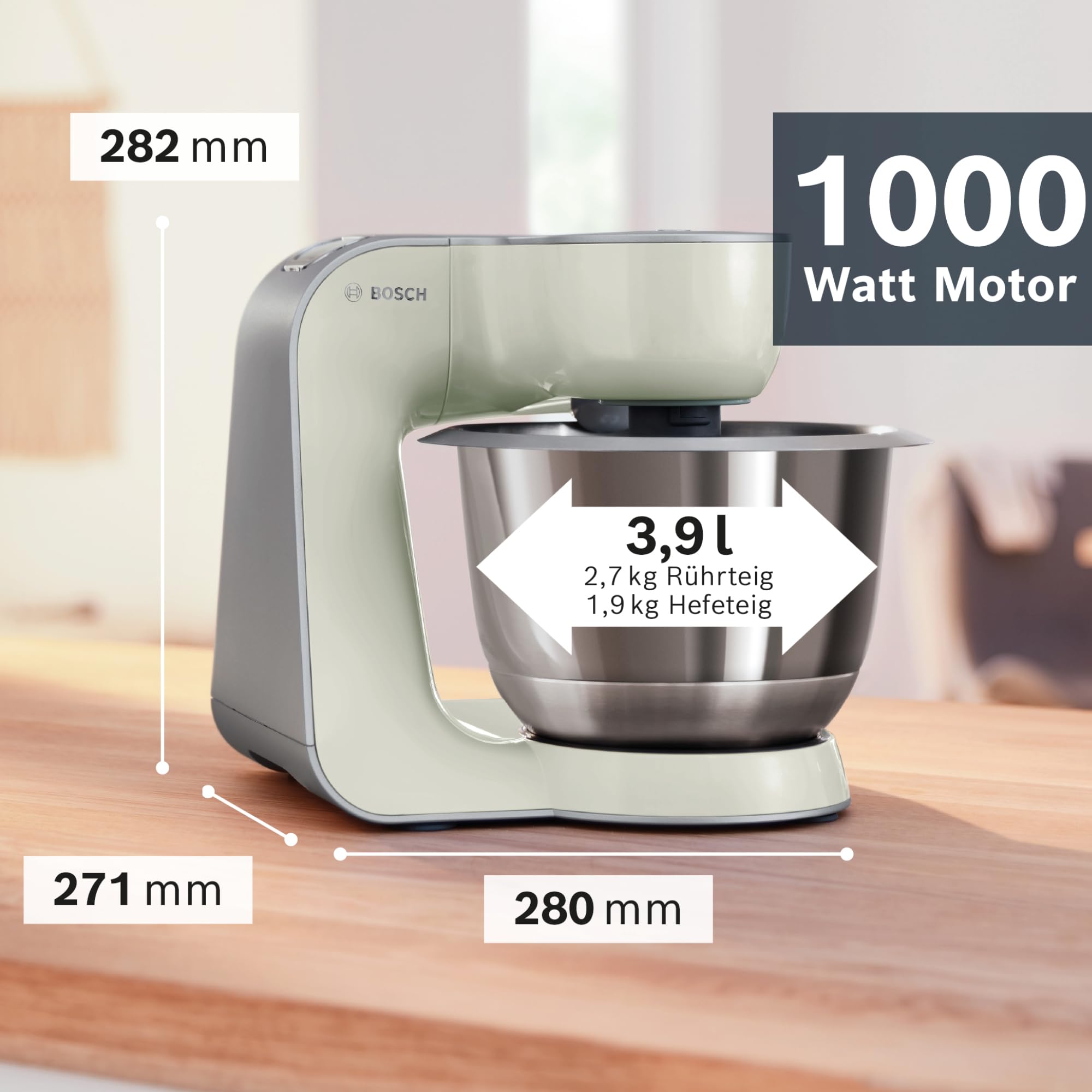 Bosch Köksmaskin MUM5 1000 Watt Grå - Mjukstart för Minskat Stänk - 3D PlaneteryMixing Efterliknar Handknådning - 7 Hastigheter - Diskmaskinssäkra Delar - BPA-Fria Plastmaterial - MUM58L2