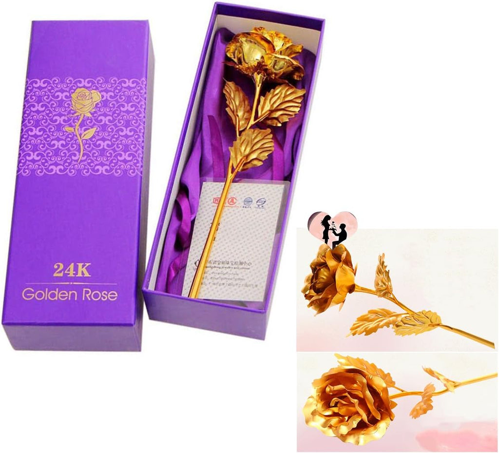 Binnan Alla hjärtans dag gåvor romantisk lång stam 24k guldfolie trim lång stam guld ros blomma med presentask, bukett med blomma till alla hjärtans dag, mors dag, bröllop heminredning