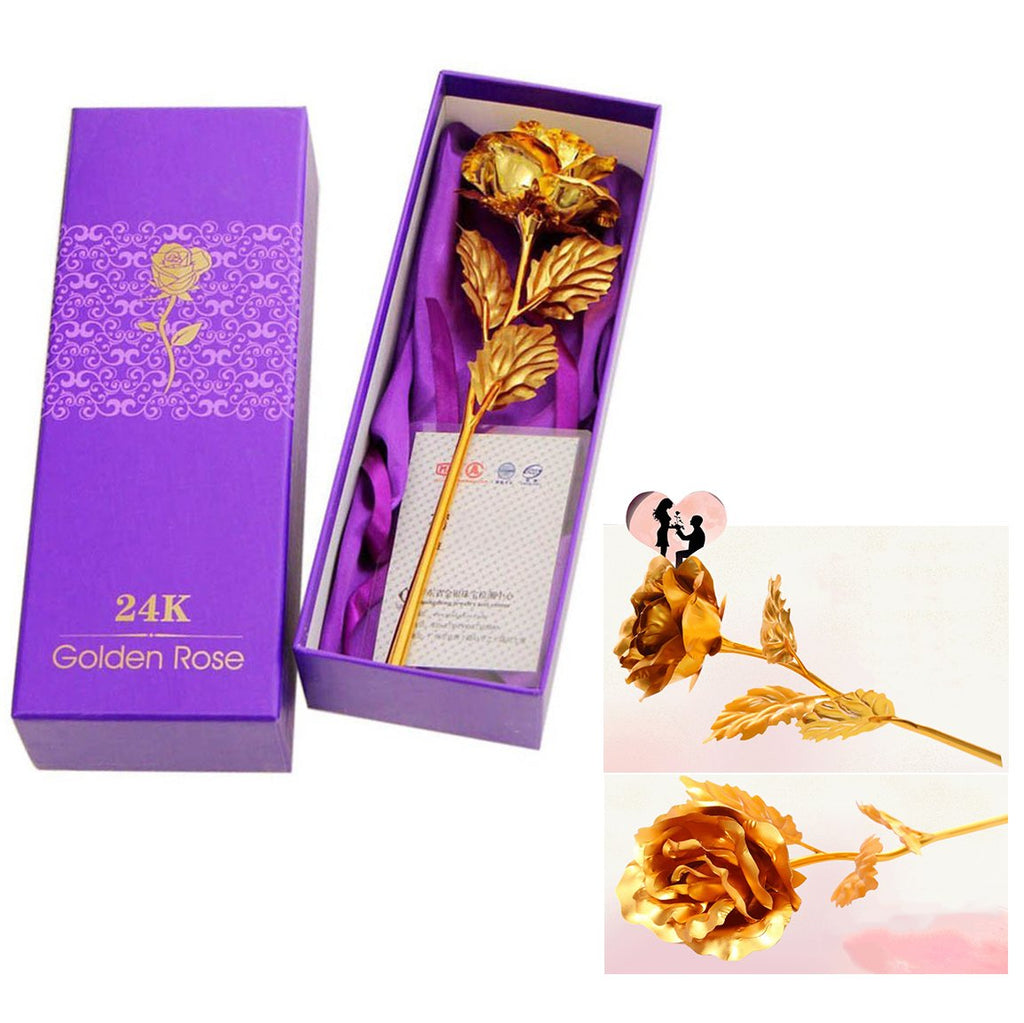 Binnan Alla hjärtans dag gåvor romantisk lång stam 24k guldfolie trim lång stam guld ros blomma med presentask, bukett med blomma till alla hjärtans dag, mors dag, bröllop heminredning