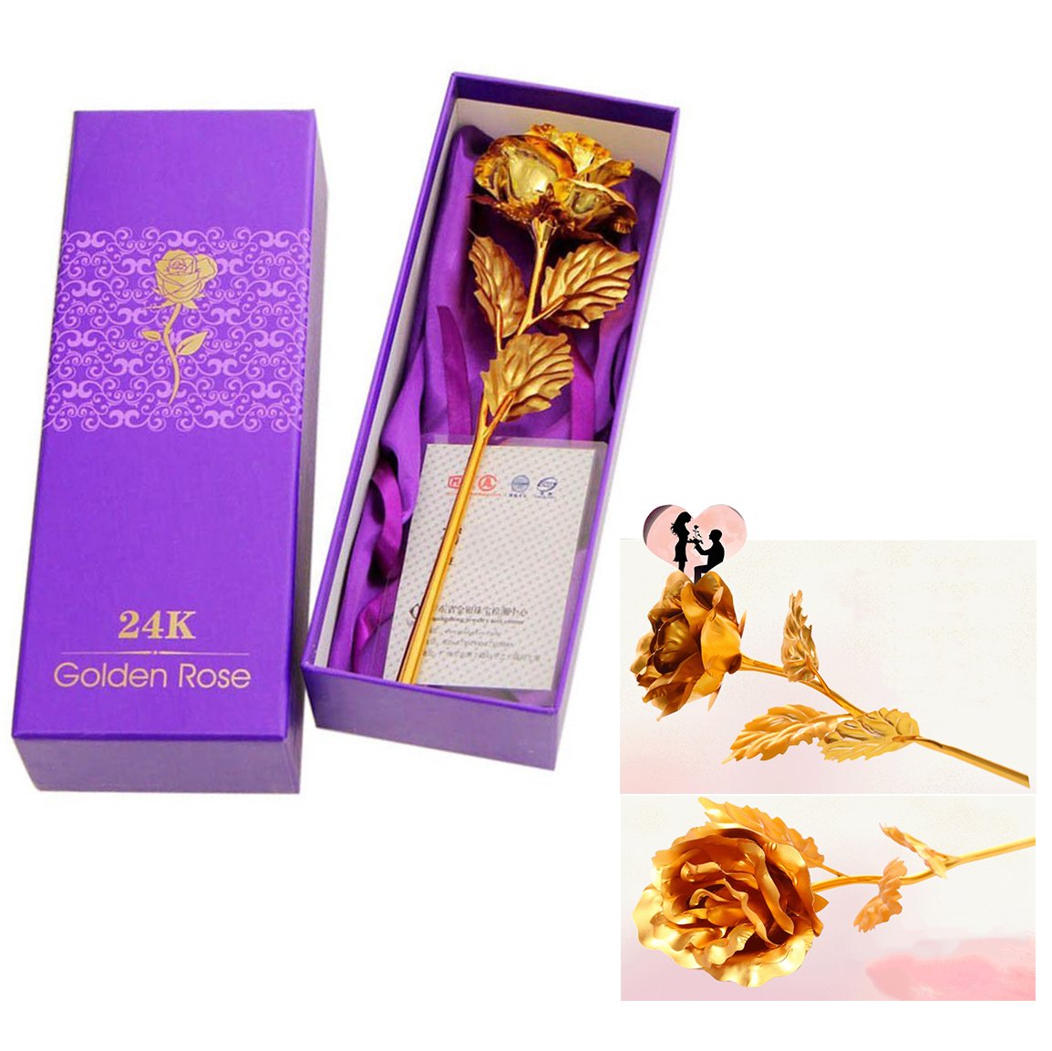 Binnan Alla hjärtans dag gåvor romantisk lång stam 24k guldfolie trim lång stam guld ros blomma med presentask, bukett med blomma till alla hjärtans dag, mors dag, bröllop heminredning