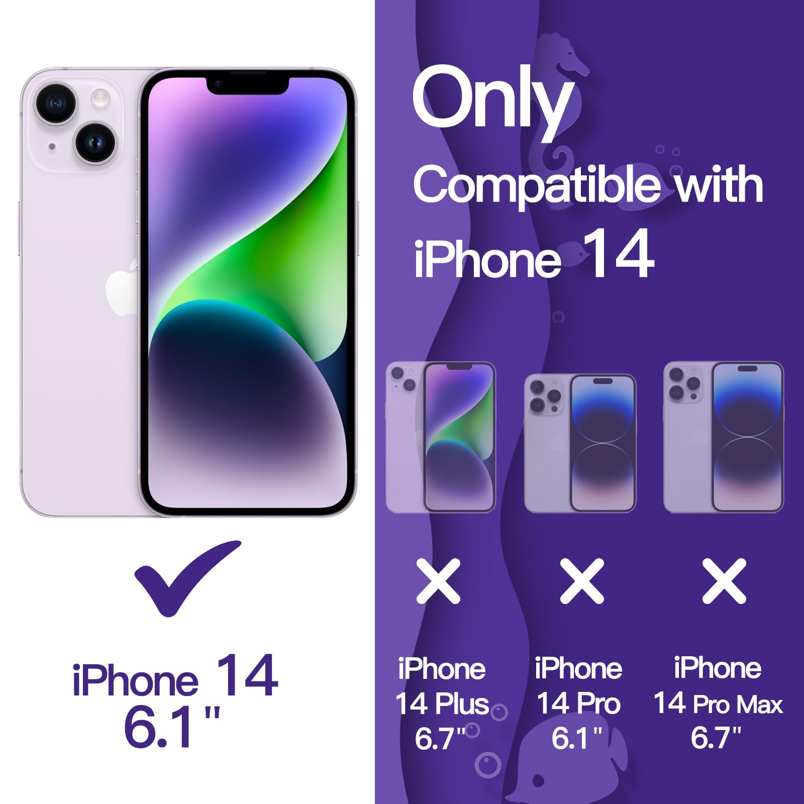 JETech Söt Fodral för iPhone 14 6,1-Tum, Vågformat Lockigt Stötskyddat Mobilskal för Kvinnor och Flickor, Clear Hård PC Baksida (Lila)