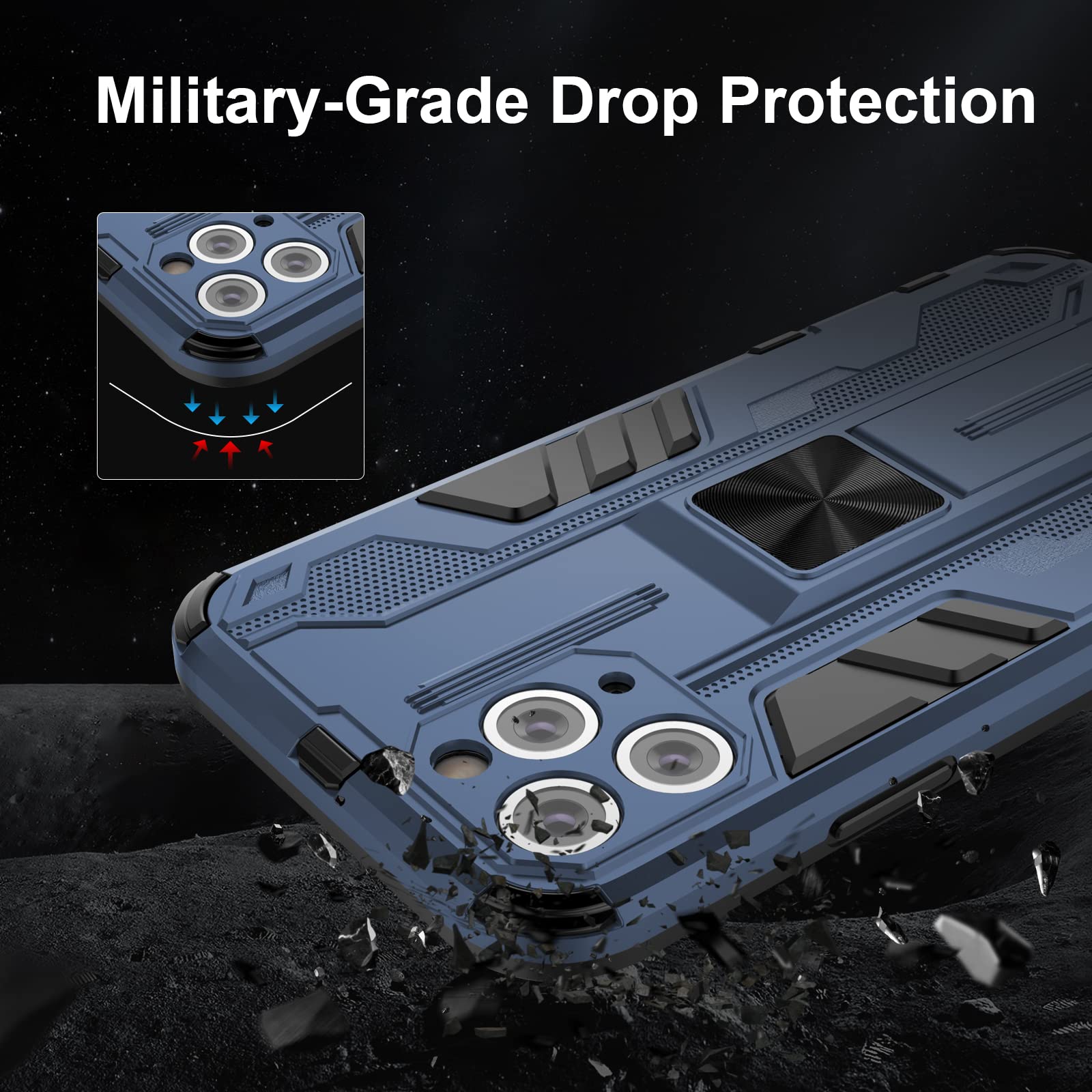 Skal för iPhone 11 Pro Max med skärmskydd, standardfodral stativfunktion Shockproof Case- blå