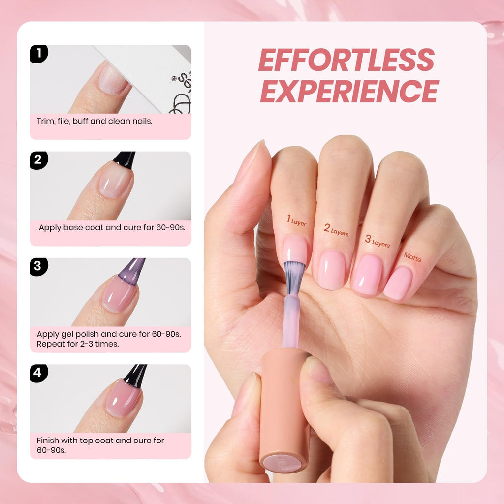 Beetles Jelly Gel Nagellack Set 6 färger, neutral transparent UV nagellack mjölkvit nakenrosa genomskinlig nagelgel DIY manikyr UV-lampa krävs