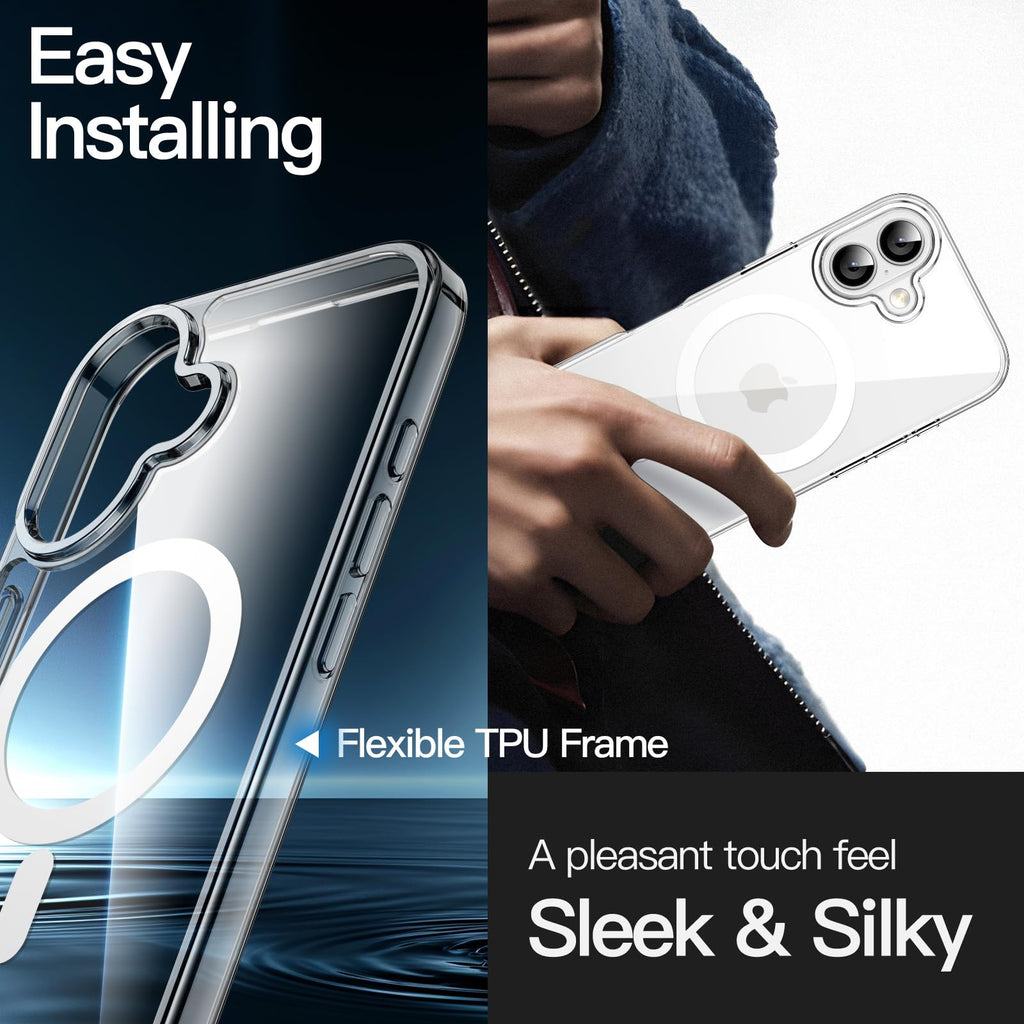 JETech Magnetisk Skal för iPhone 17 6,3-Tum Kompatibel med MagSafe, Stötsäker Telefon Bumper Case, Anti-Skrapa Genomskinlig Baksida (Klar)