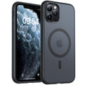 TOCOL Skal för iPhone 11 Pro Max, Kameraskydd, Integrerad Magnetring, Kompatibel med Magsafe, Fallskydd, Genomskinlig Matt Baksida, Svart Titan