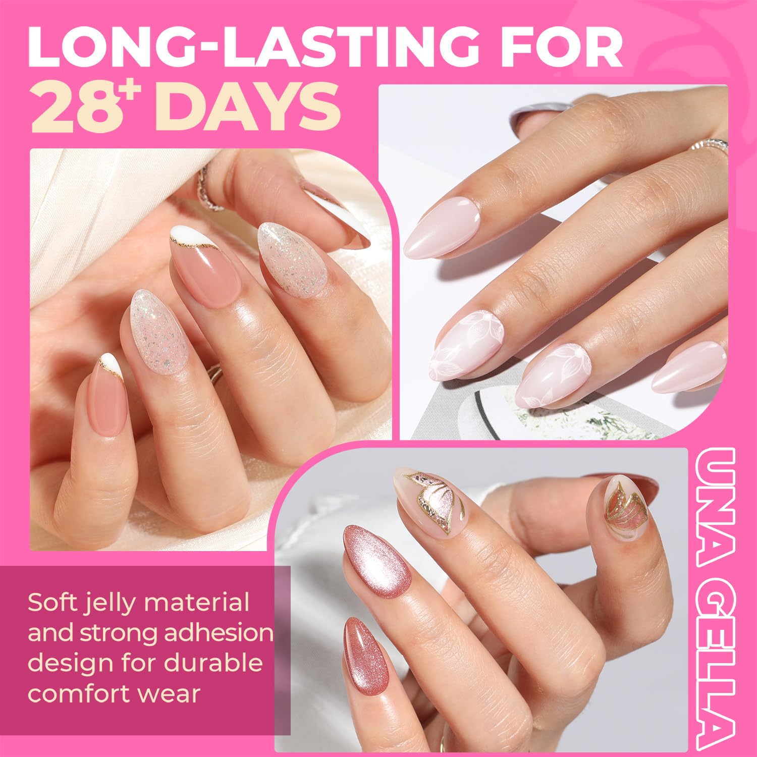 UNA GELLA Korta mandel nageltips, 504 stycken, press på konstgjorda naglar, förformade mandelgel, nagelspetsar för full täckning, akryl, mandel, tips för hem, gör-det-själv