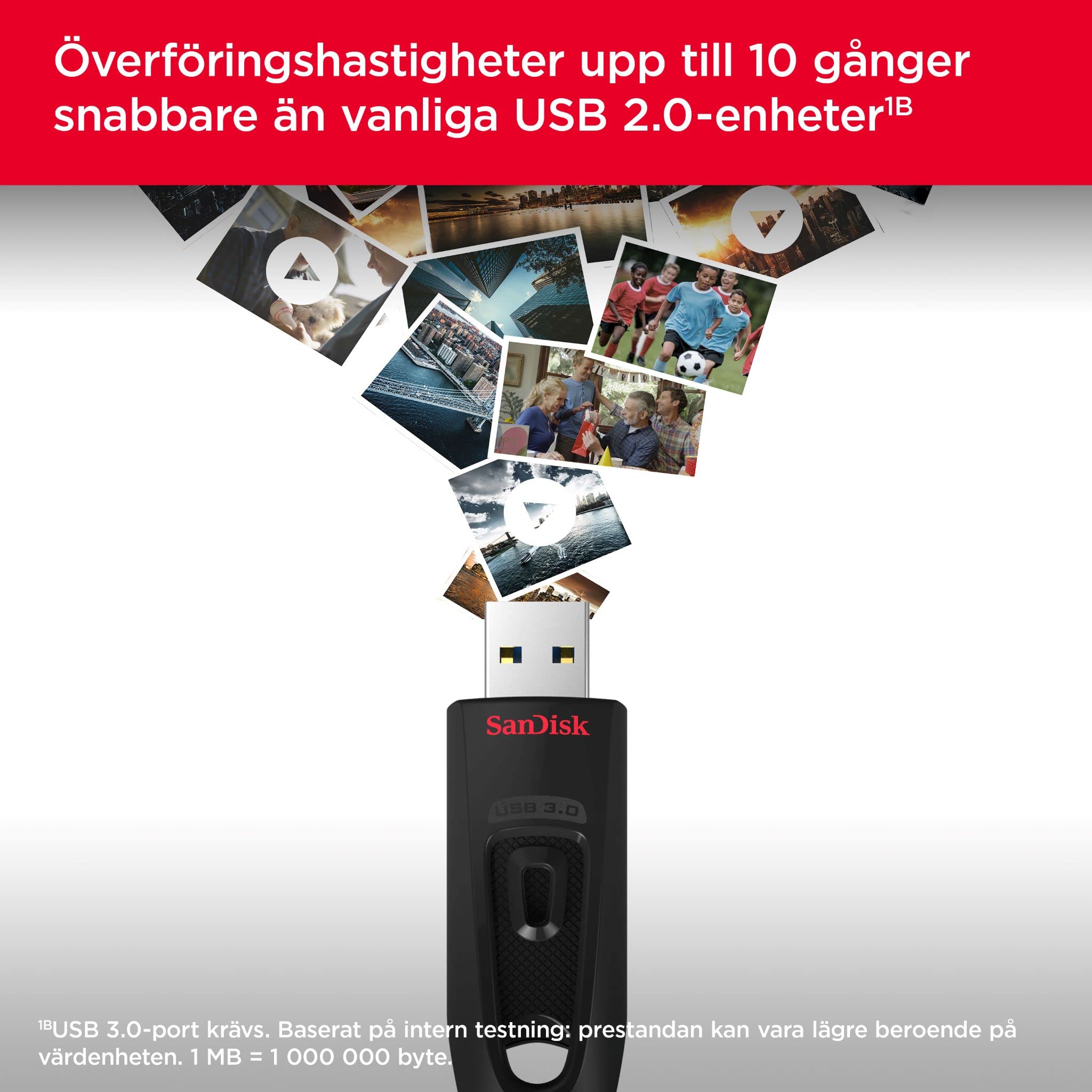 SanDisk 32 GB Ultra USB 3.0 Flash-enhet, USB-minne, minnessticka med överföringshastigheter upp till 130 MB/s, Lösenordsskydd, RescuePRO Deluxe programvara för dataåterställning, Triple Pack, Svart