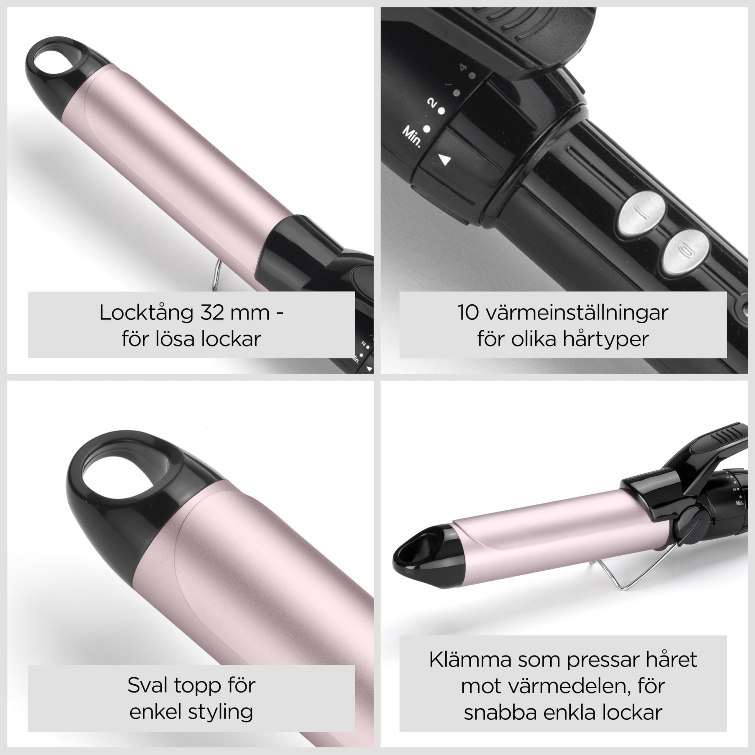 BaByliss 32 mm Locktång - Pro Satin Touch beläggning, 10 Värmeinställningar, Snabb Uppvärmning, Frissfria lockar, Integrerat stöd – Svart & Rosa, C332E