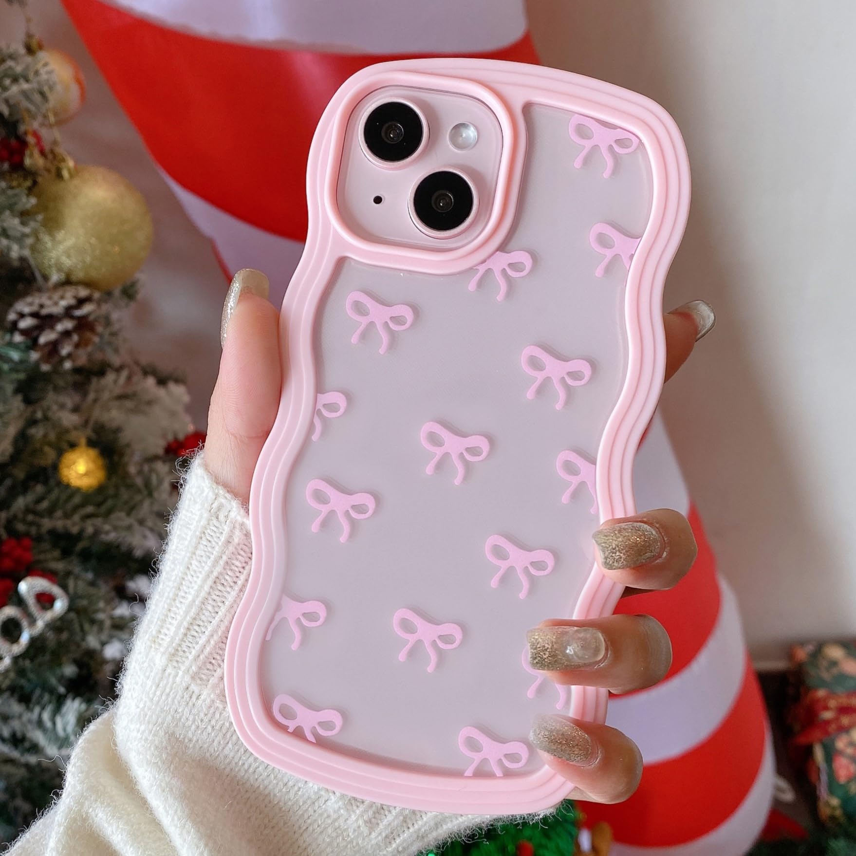 QLTYPRI Rosettfodral för iPhone 11, Klart Qulligt Telefonfodral med Rosett och Lockigt Vagigt, Mjukt TPU Fodral med Stötsäkert Skyddande Skalför Kvinnor Flickor - Rosa