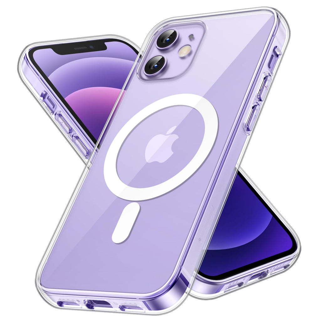 JETech Magnetisk Skal för iPhone 12/12 Pro 6,1 Tum Kompatibel med MagSafe Trådlös Laddning, Stötskyddad Case, Repfri Transparent Tillbaka (Klar)