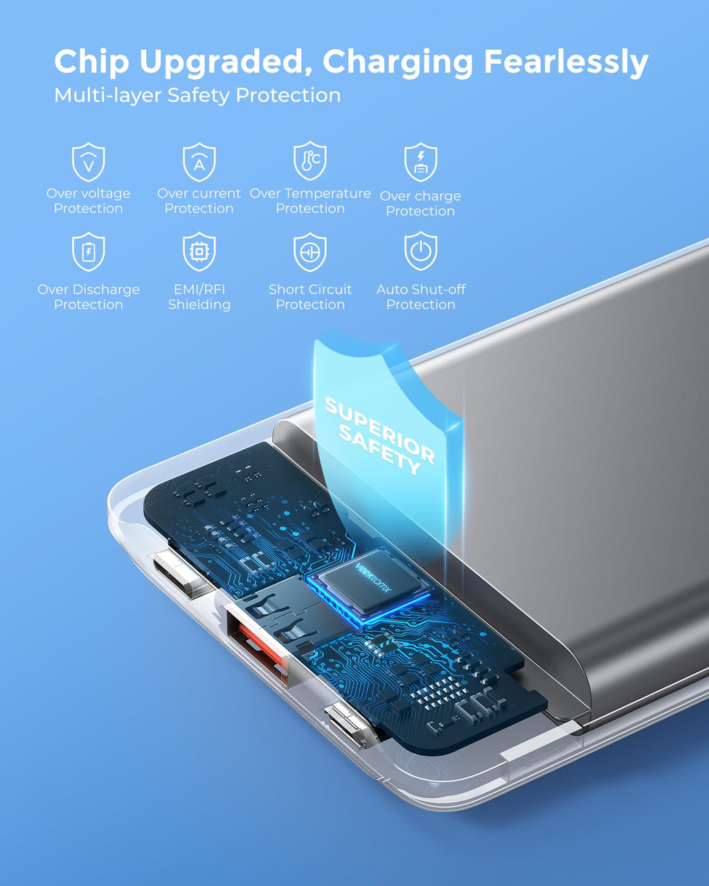 VEEKTOMX Mini Power Bank 10000mAh 22,5W bärbar laddare USB C PD QC 3.0 Snabbladdning Kompakt Externt Batteri med 2 utgångar och LED-display kompatibel iPhone 14 pro/Galaxy S22/Xiaomi/Google/DJI