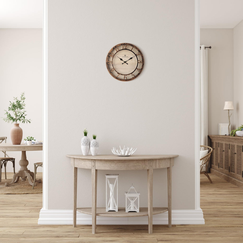 Lafocuse 30 cm tyst rustik bondgård brons väggklocka med upphöjda 3D-siffror för vardagsrumsinredning, shabby chic kök bronsklockor batteridriven dekorativ sovrum kontor hem