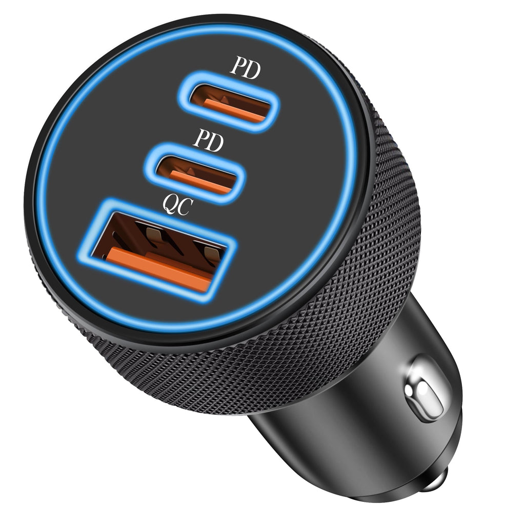 USB C billaddare billaddare, 3-port 67W dubbel USBC och USB-A PD/QC snabbladdning cigarettändare 12 V bilcigarettladdare ljus för iPhone 17 Air 16e 16 15 14, iPad, Samsung Galaxy S25 S24, Pixel