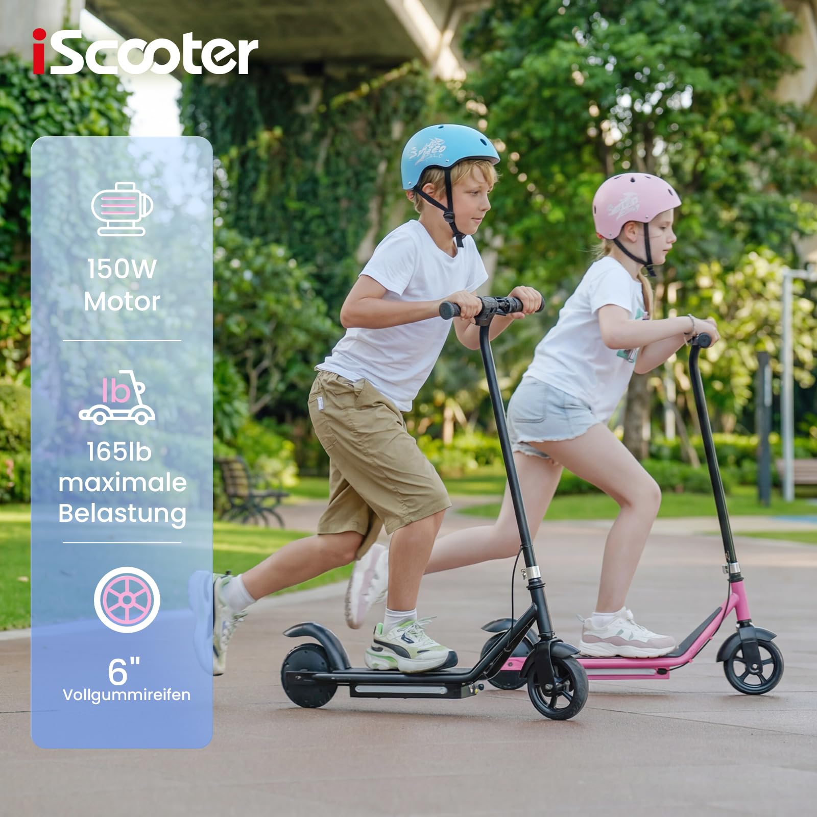 iScooter Elektrisk skoter för barn från 6 till 12 år, 3 körlägen (5, 10, 16 km/h), elektrisk skoter för barn med digital LED-display och 7 färgade lampor, barnskoter upp till 12 km (60 minuter
