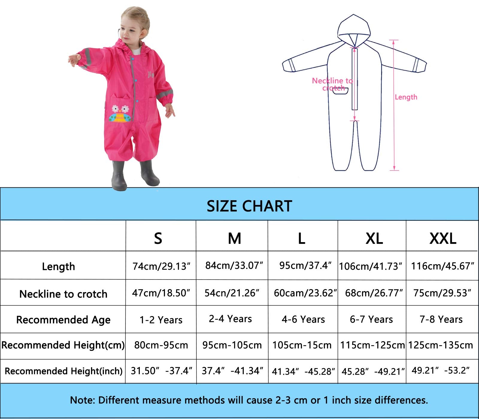 Pöldräkt Barn Vattentät Kostym Pojkar Flickor Allt-i-ett Regndräkt Huva Lätt Djurmönster Onesie Regnkläder Barn Regnrock Lätt Att Torka Reflekterande Rand för Unisex Småbarn 1-8 år