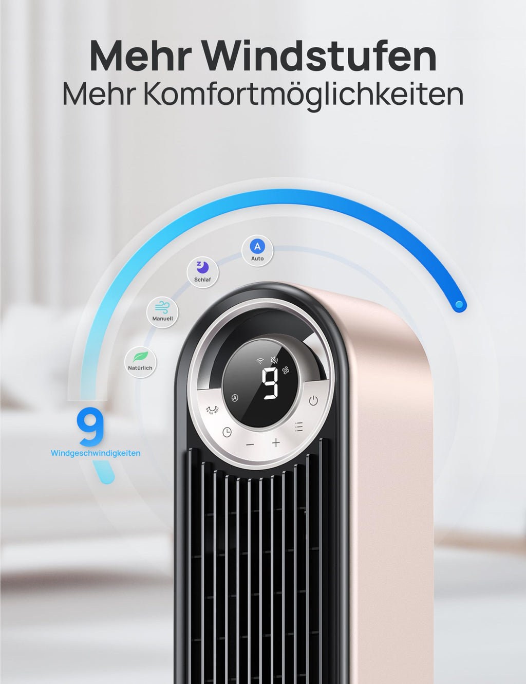 Dreo 25 dB tyst smart tornfläkt, 106 cm höjd 4 lägen 9 hastigheter max 7,9 m/s 12 h timer 90° oscillerande fläkt med fjärrkontroll röststyrning kylning, Cruiser Pro T2S,