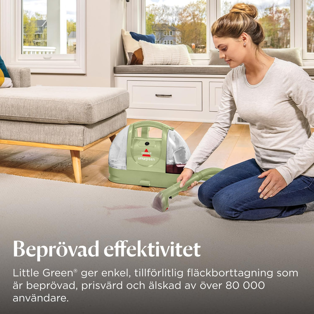 BISSELL Little Green, Dammsugare Tvätta Mattor, Mattvätt för Dagliga Fläckar och Smuts, Kraftfull Klädseltvätt, Våtdammsugare för Mattor, Bilar, Soffor, Madrasser och Mer, Kraftfull 340W Motor, 4098N