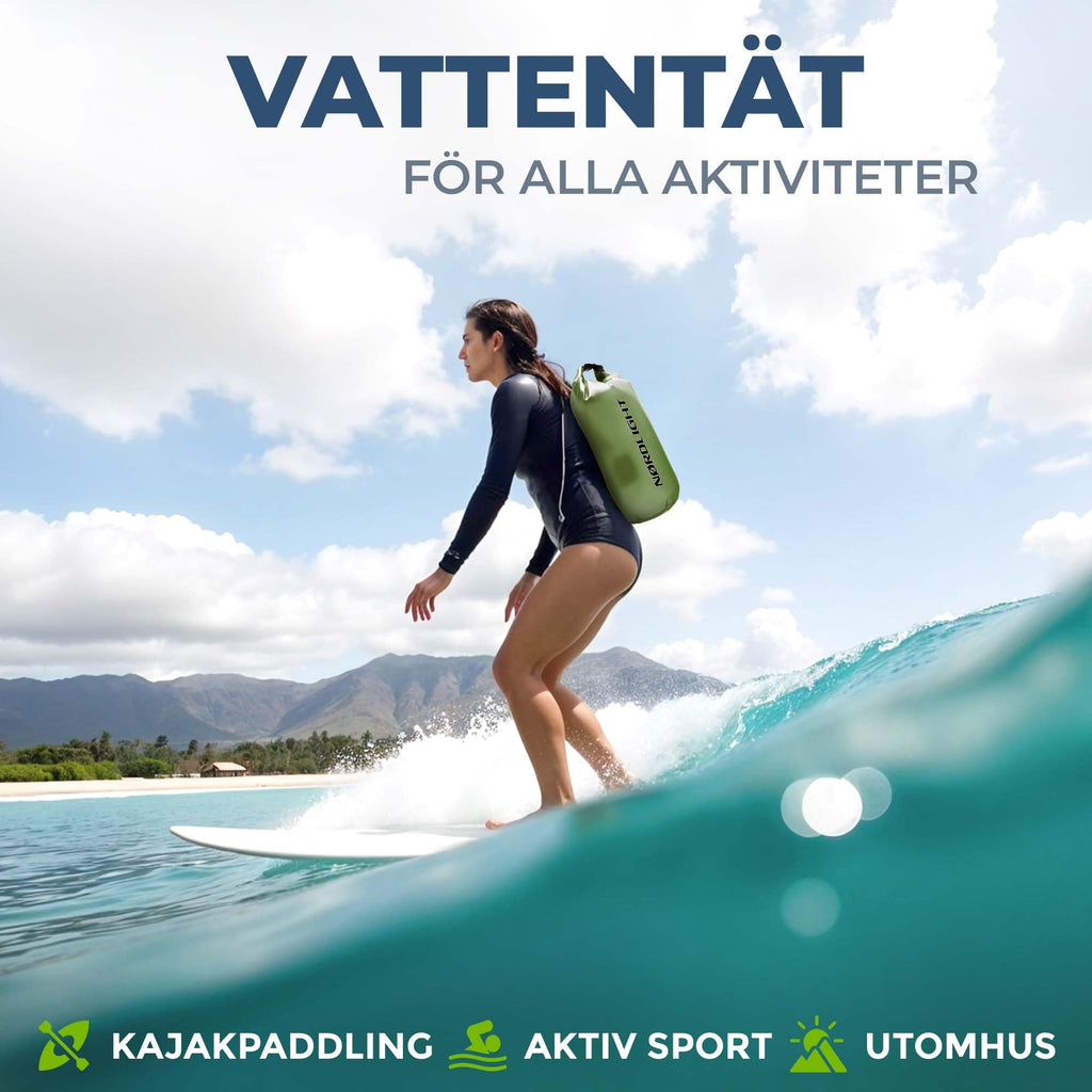 Nordlight vattentät torrsäck med telefonficka och midjeväska - (10L, Mörkgrön) vattentät torrsäck med rullstängning | simning, båtliv, strand, stående paddling