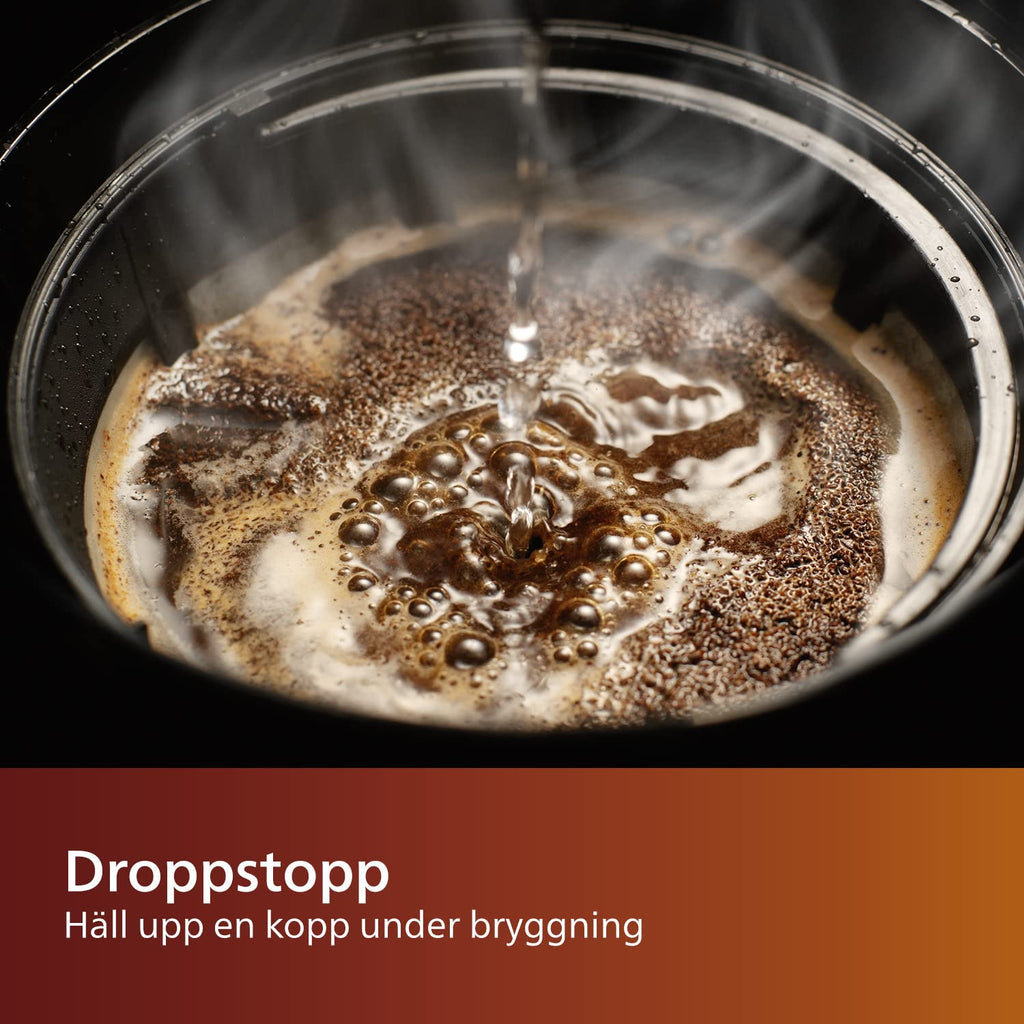 Philips Café Gaia Kaffebryggare - Termoskanna i rostfritt stål, Håller värmen i 2 timmar, Automatisk avstängning, Droppstopp, Smart lås, 1,3 l kapacitet, Vattennivåmätare (HD7546/20)