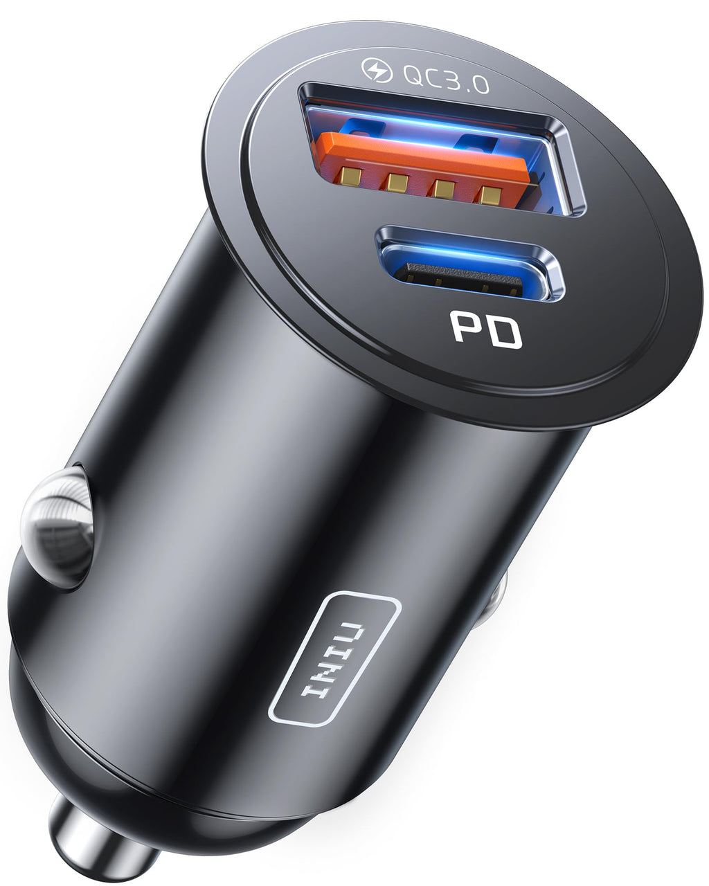 INIU 60W Billaddare [USB C + USB A], PD & QC 3.0 Snabbladdning USB-Adapter, Typ-C Cigarettändare med blå LED-Lampa, Billaddningsadapter för iPhone 17 16 15 14 13 12 iPad Samsung S24 S23 AirPods etc