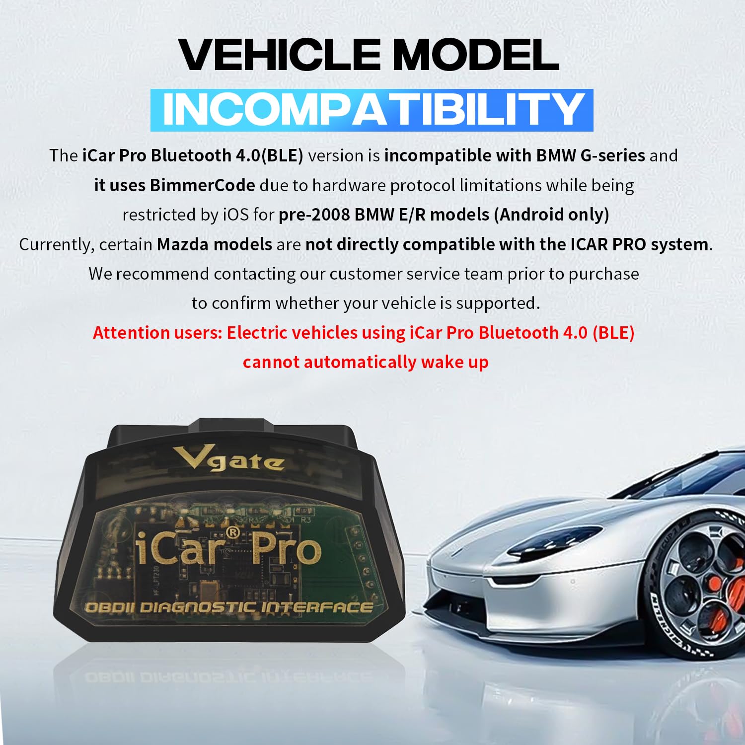 Vgate iCar Pro BLE 4.0 OBD2 diagnosverktyg Felkodsläsare OBDII-kompatibel biladapter Kontrollera motorlampa för iOS, Android och Windows