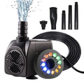 Utomhuspump, dränkbar fontän pump, fiskdamm pump, tyst dränkbar akvarium, vattenpump 220 V, kraftfull utomhusdekoration trädgård med LED och munstycken 750L/H 15W