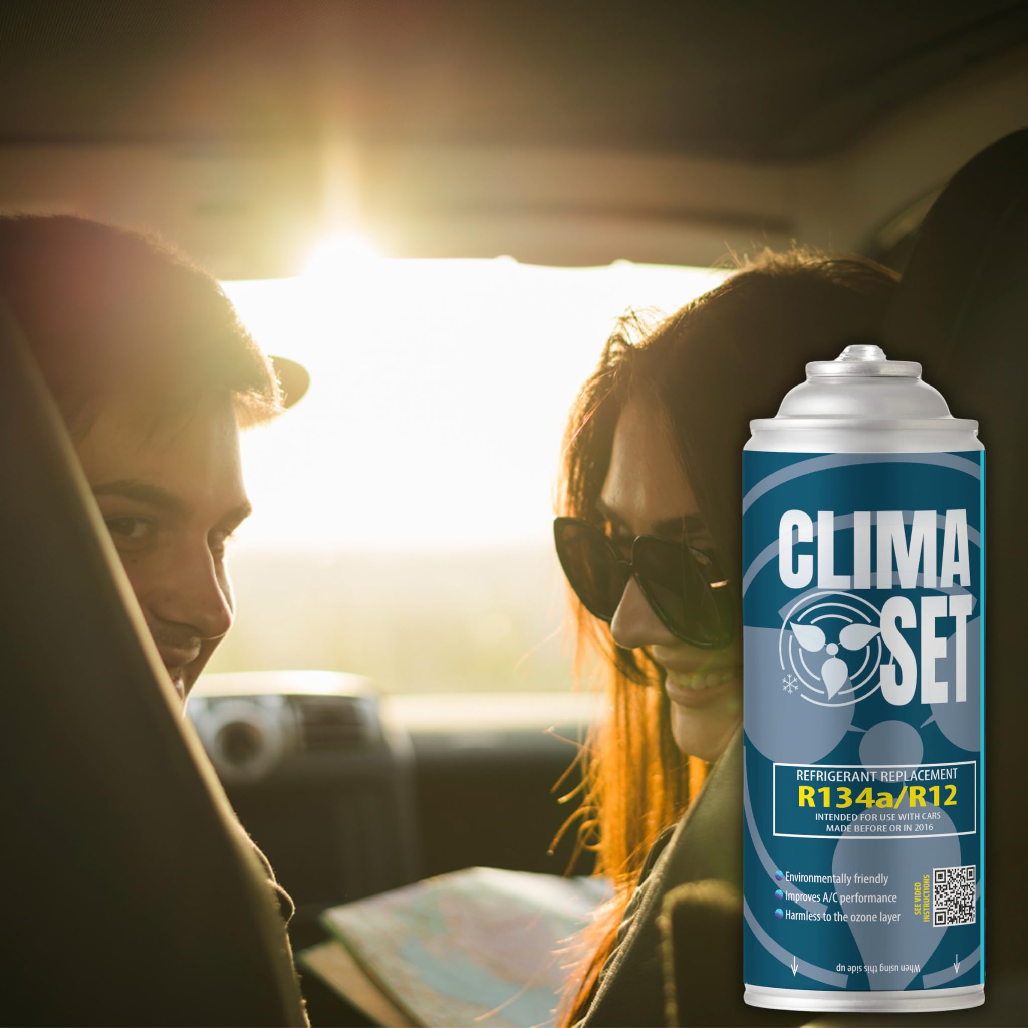 ClimaSet A/C Gas för billuftkonditionering - R134a-ersättning – för bilar 1994 till 2016 – Naturmedvetna – Giftfri – Korrosionsbeständig – 2 delar – 560 g
