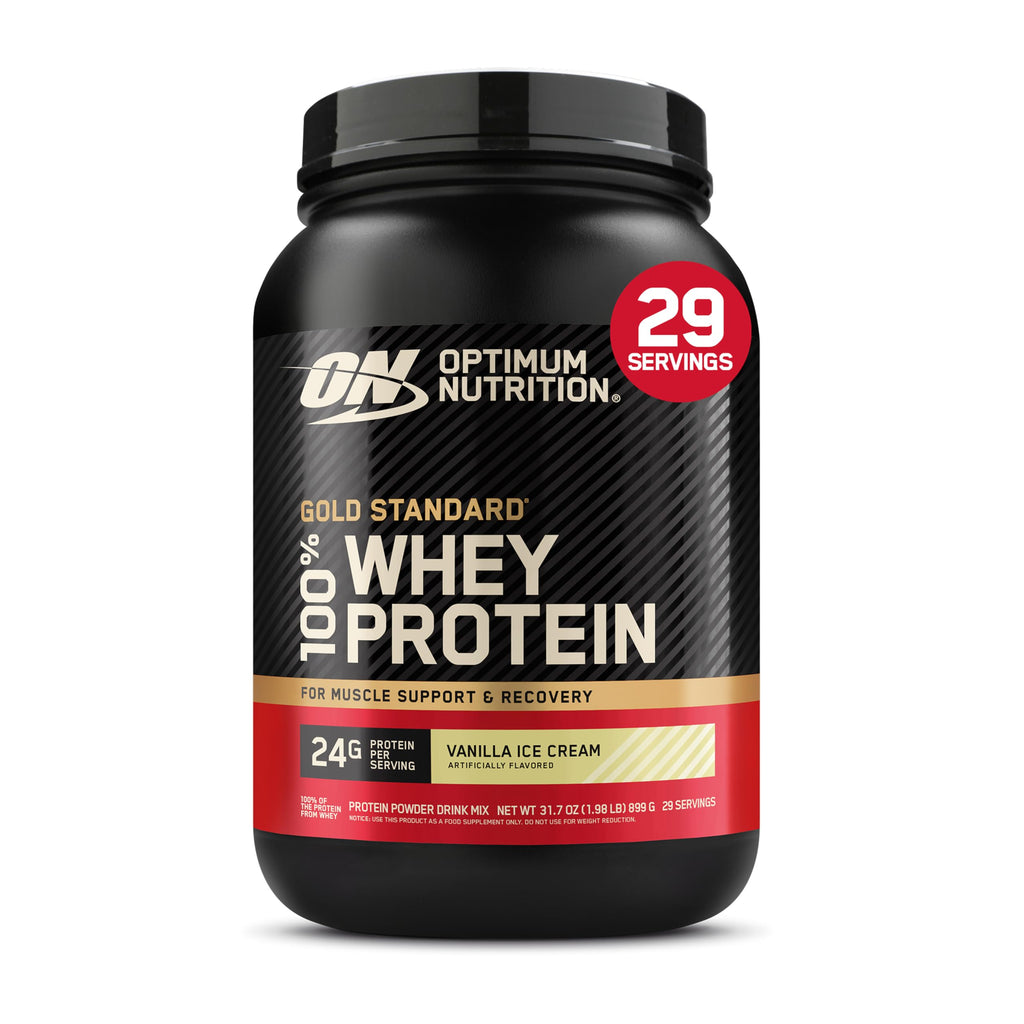 Optimum Nutrition Gold Standard 100% Whey Vassleprotein, Vanilla Ice Cream, 900g, 30 Portioner, Förpackningen Kan Variera