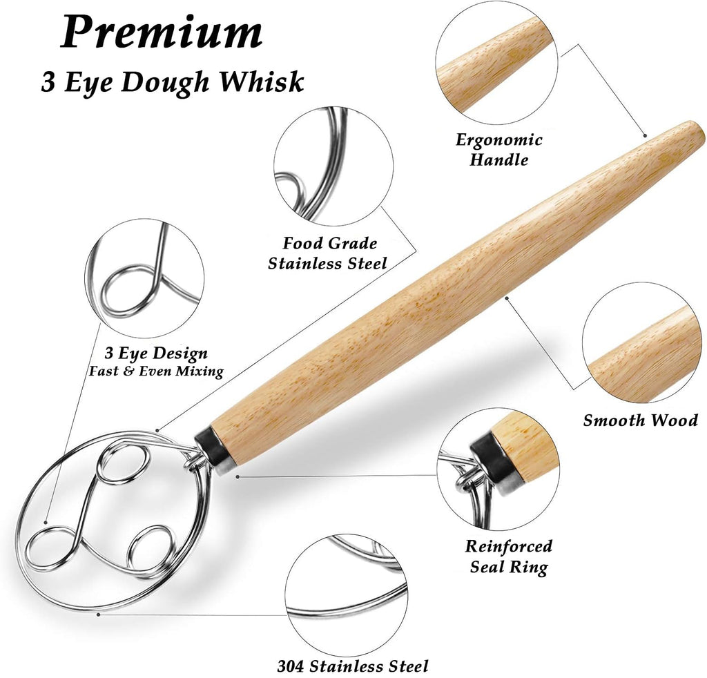 Bread Proofing Basket Set Of 2 Round and Oval, Banneton Proofing Basket + Danish Dough Whisk + Bread Scoring Lame + Stainless Steel Dough Scraper + Flexible Dough Scraper, Sourdough Tools Kit