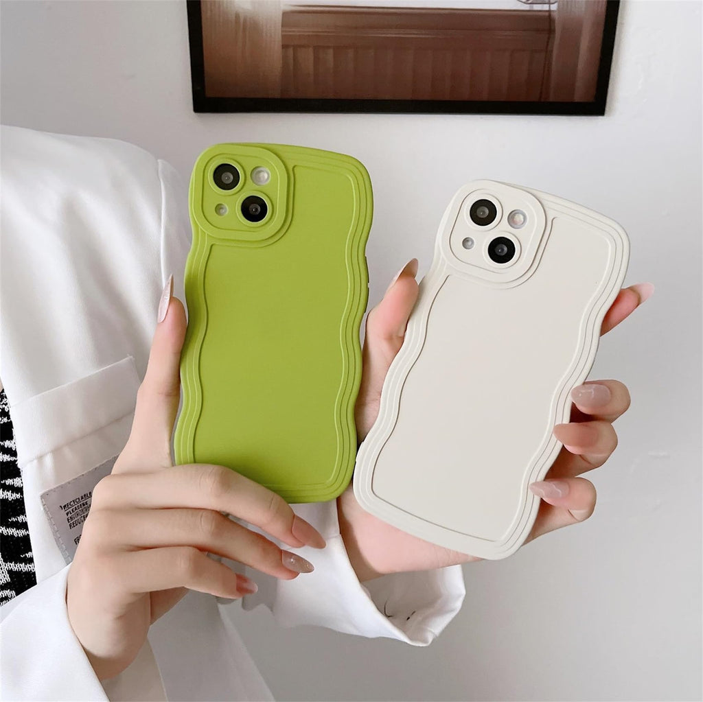 kompatibelt med iPhone 11Pro, färg curly mobilskal, vacker TPU-silikonvågdesign, skyddsfodral, sött och unikt för kvinnor och flickor, vitt