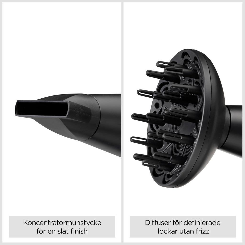 BaByliss Turbo Smooth Hårfön - 2200 W Kraftfull Hårtork, Stor Diffuser, Joniserad Frissfri Styling, 3 Värme- & 2 Hastighetsinställningar, Svart, D572DE