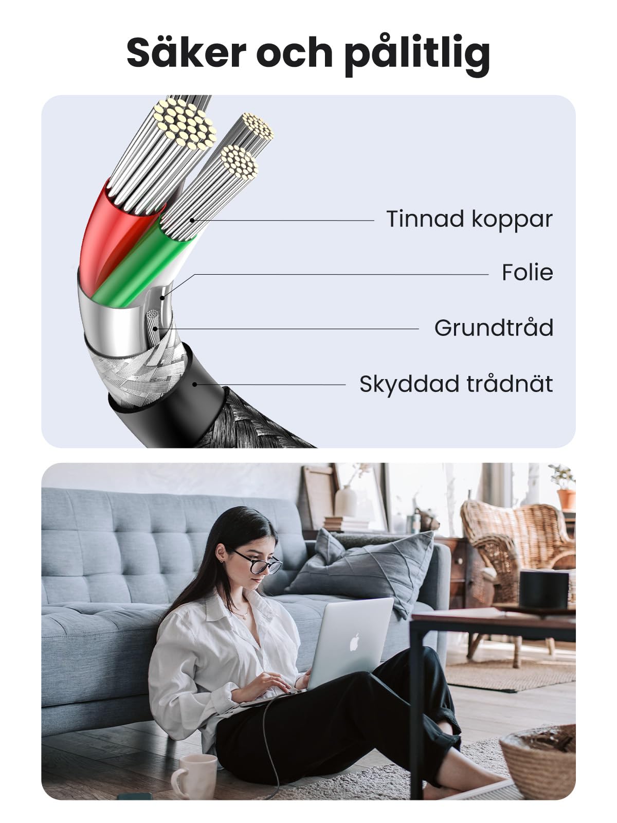 UGREEN 60 W USB C-kabel PD 3.0, PPS Ladekabel kompatibel med iPhone 15 Pro Max Galaxy S25 MacBook Air M2 iPad Pro 12.9 iPad Air 5/Mini 6, Pixel 7 Pro.(1M)