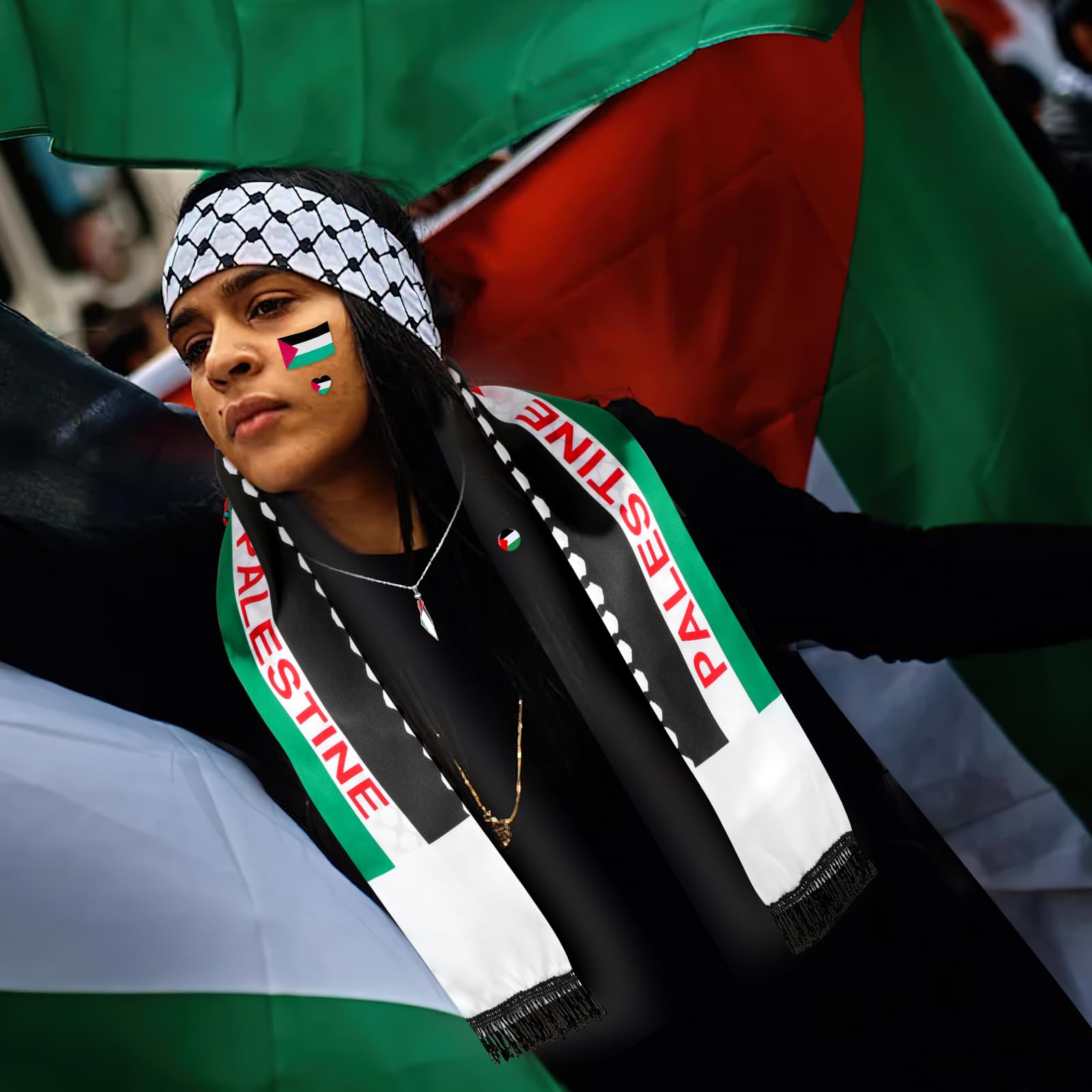 DPKOW Palestina Flagga Tillbehör - Armband, Halsband, Halsduk och Tatueringar för Nationellt Stöd