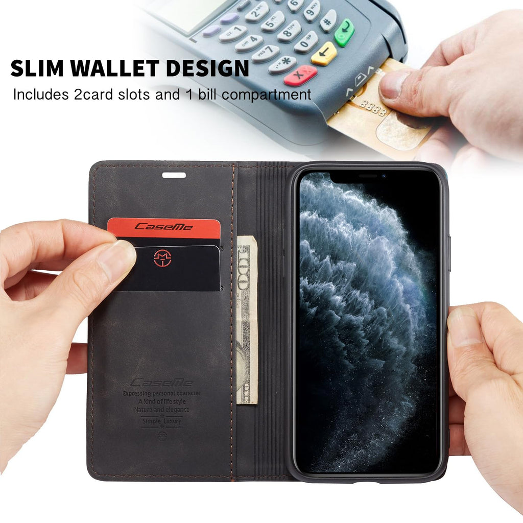 Skal för iPhone 11 Pro Max, premium PU-läder flip Läder Vikbart Skyddande Fodral Plånbok [Hölster med klaff, Magnetisk, kortfack] Wallet Leather Case Cover för iPhone 11 Pro Max, Svart