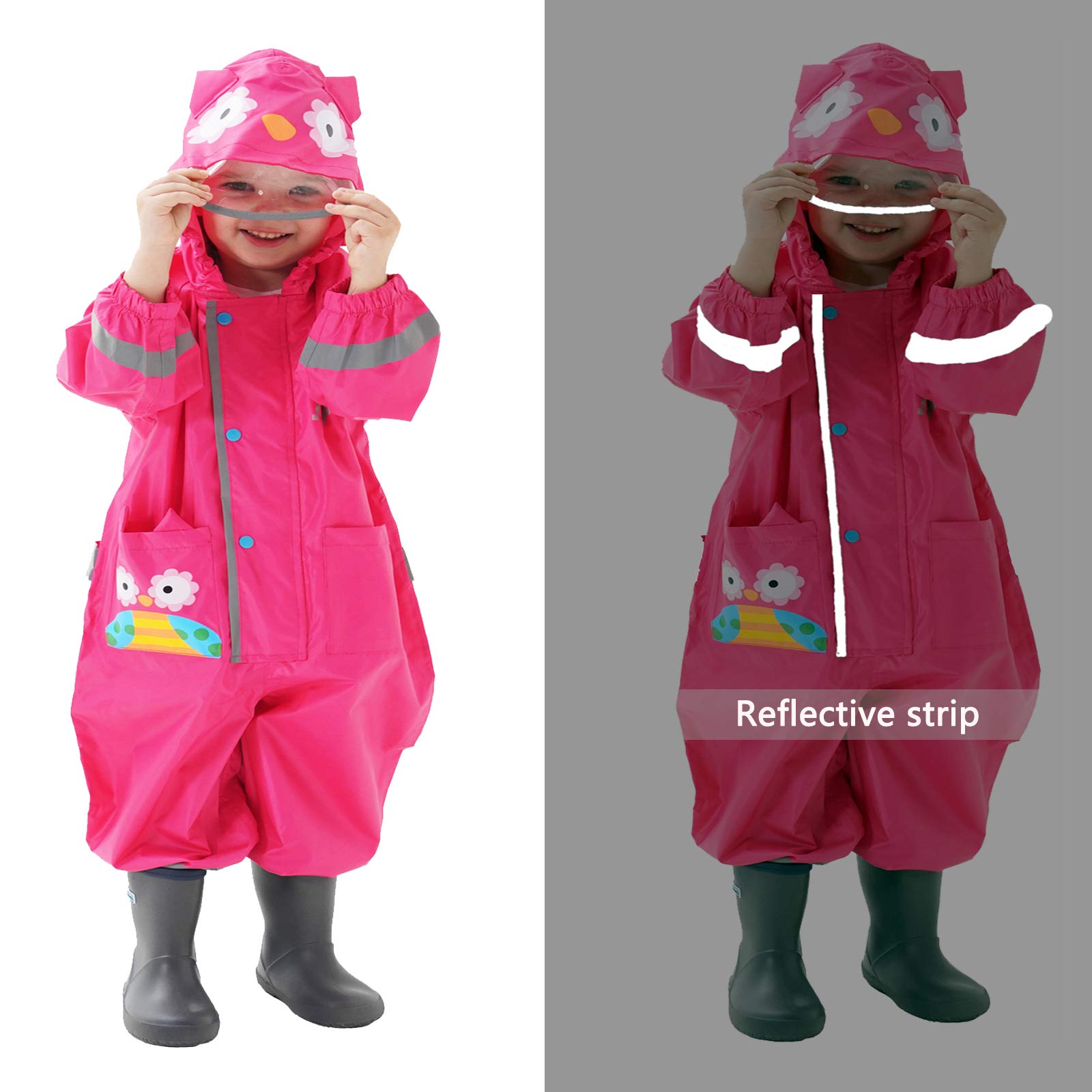 Pöldräkt Barn Vattentät Kostym Pojkar Flickor Allt-i-ett Regndräkt Huva Lätt Djurmönster Onesie Regnkläder Barn Regnrock Lätt Att Torka Reflekterande Rand för Unisex Småbarn 1-8 år