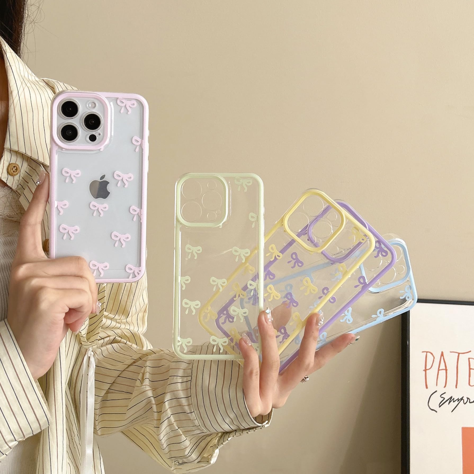 Eyzutak Fodral för iPhone 13 Pro Max, klart, sött rosettmönster, estetiskt transparent telefonskal, upphöjt kameraskydd, elegant, tunt, mjukt, hållbart, skyddande TPU-skal, för kvinnor, flickor, rosa