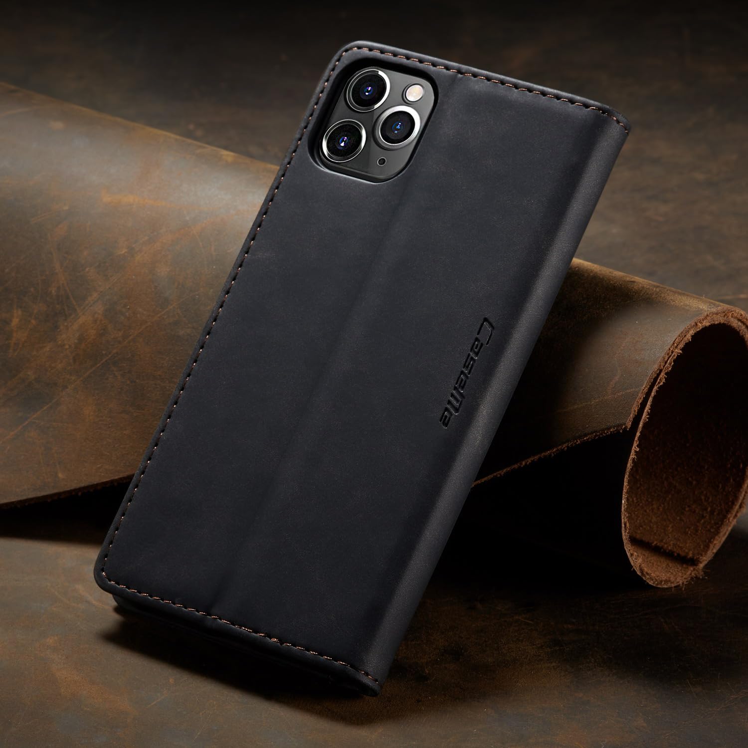 Skal för iPhone 11 Pro Max, premium PU-läder flip Läder Vikbart Skyddande Fodral Plånbok [Hölster med klaff, Magnetisk, kortfack] Wallet Leather Case Cover för iPhone 11 Pro Max, Svart