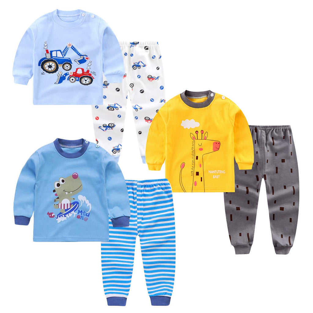 Pyjamas för pojkar, 3-delat set med dinosaurie, robot, lejon, traktor, tryckt barnpyjamas, långärmad topp, bomull, sovkläder, skjortor och byxor, underdelar, nattkläder, outfit för barn