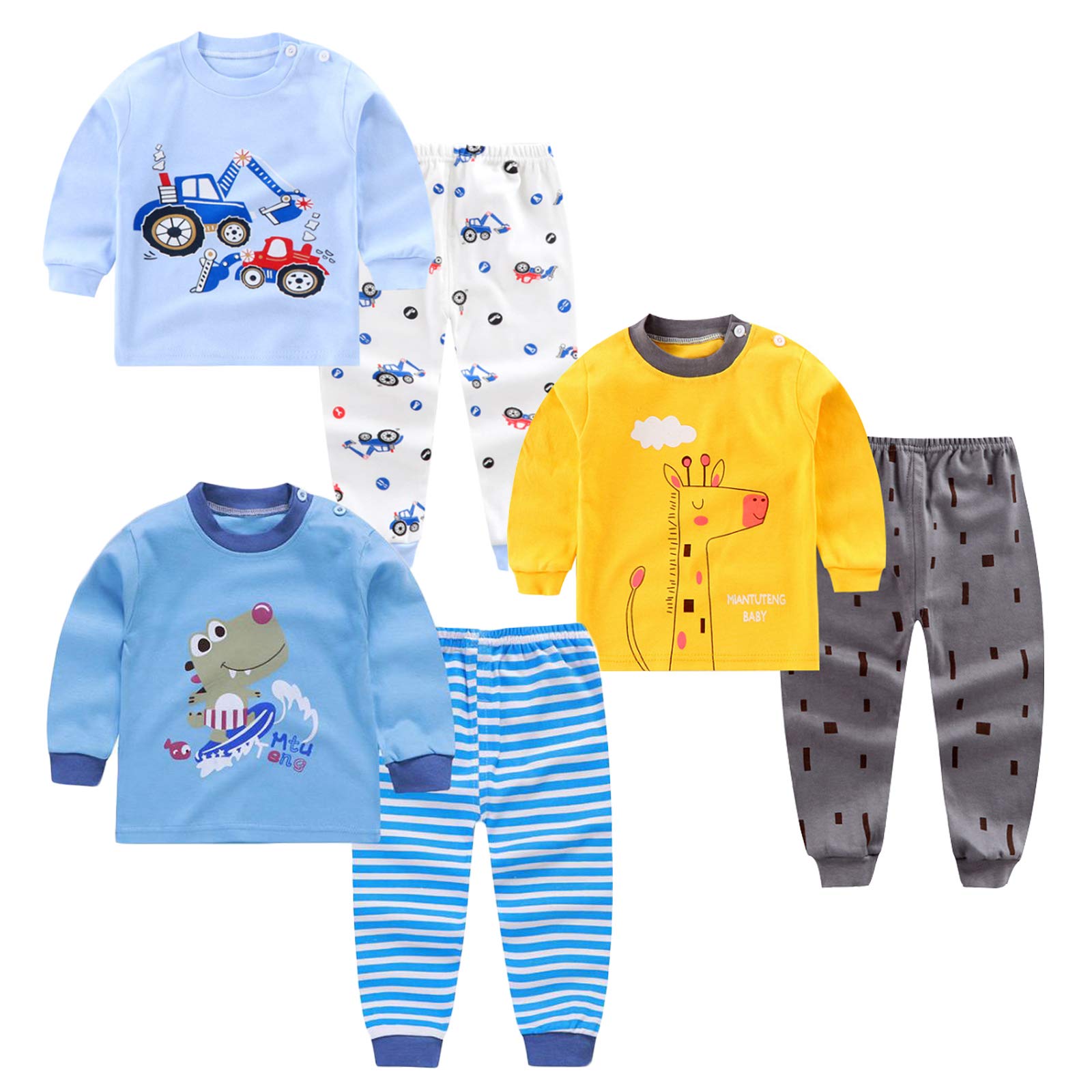 Pyjamas för pojkar, 3-delat set med dinosaurie, robot, lejon, traktor, tryckt barnpyjamas, långärmad topp, bomull, sovkläder, skjortor och byxor, underdelar, nattkläder, outfit för barn