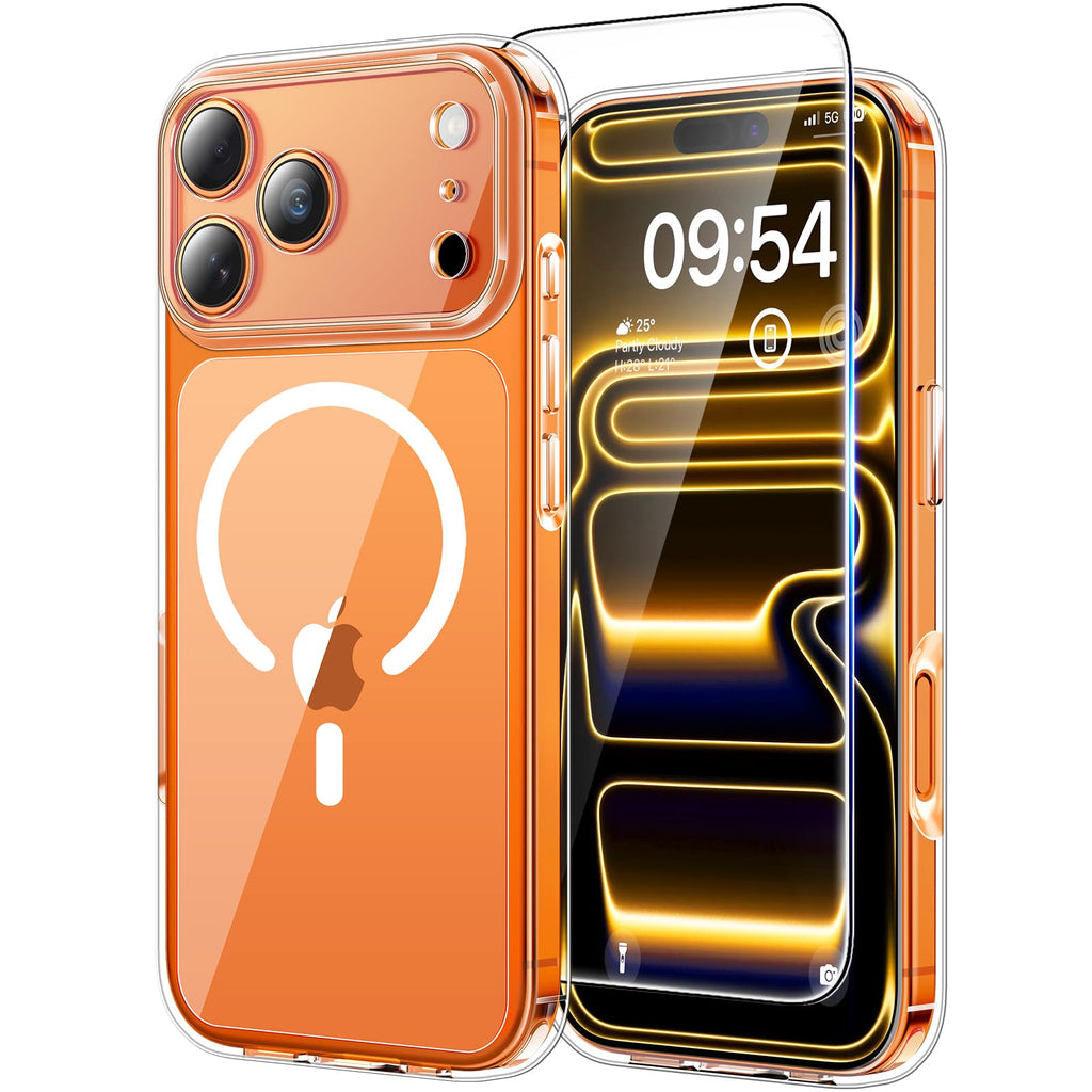 TAURI för iPhone 17 Pro Max Skal 6.9-Tum med Härdat Glas Skärmskydd, Kompatibelt med MagSafe, Militär kvalitet, [Icke-Gulning] Magnetisk Mobilskal Case - Klar