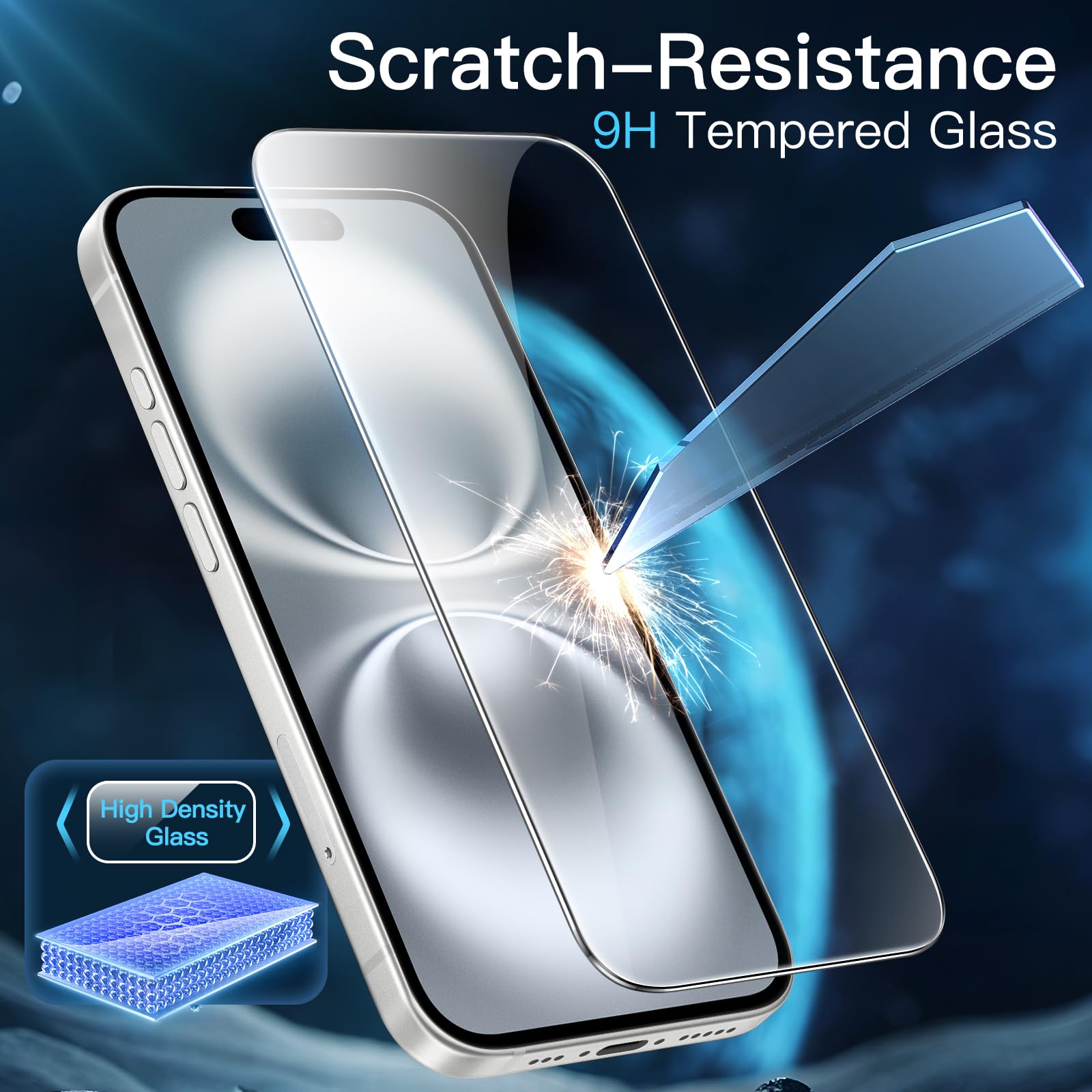 JETech Skärmskydd för iPhone 16 6,1-Tum, Härdat Glasfilm med Enkelt Installationsverktyg, Fodral-Vänligt, HD Klar, 3-Pack