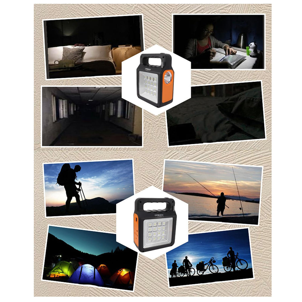 Asixxsix Solar Power Bank, 6000mAh Portable Solar Generator med 32 LED -panelljus 3 Glödlampor Strålkastare USB -laddning MP3 -radio, för Camping Resor Utomhusaktiviteter