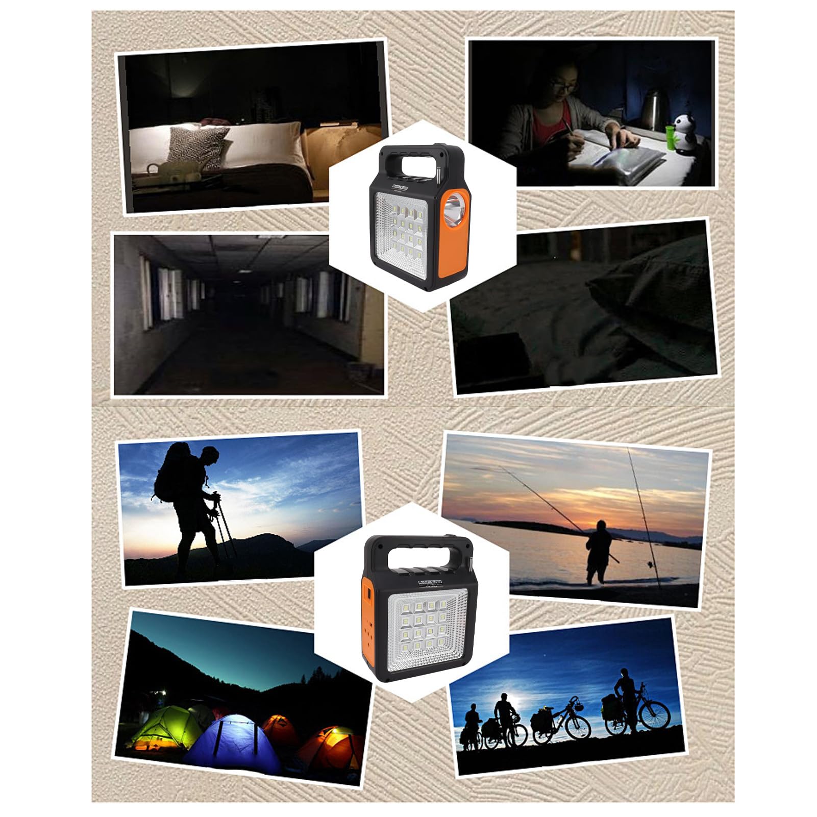 Asixxsix Solar Power Bank, 6000mAh Portable Solar Generator med 32 LED -panelljus 3 Glödlampor Strålkastare USB -laddning MP3 -radio, för Camping Resor Utomhusaktiviteter