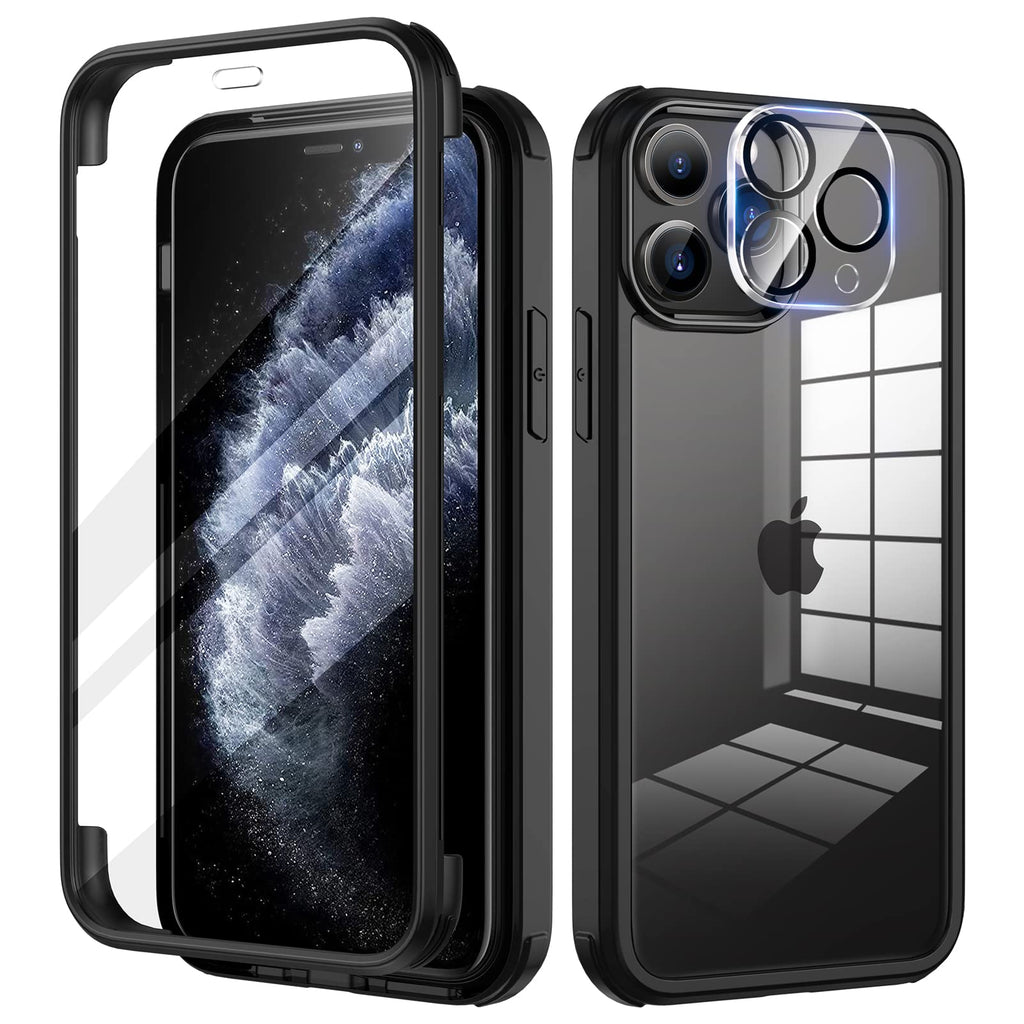 seacosmo för iPhone 11 Pro Mobilskal, [9H HD] Integrerat Skärmglas och Linsskydd, 360 Grader Stöttåligt Fodral, Stötdämpande Skal för iPhone 11 Pro, Svart