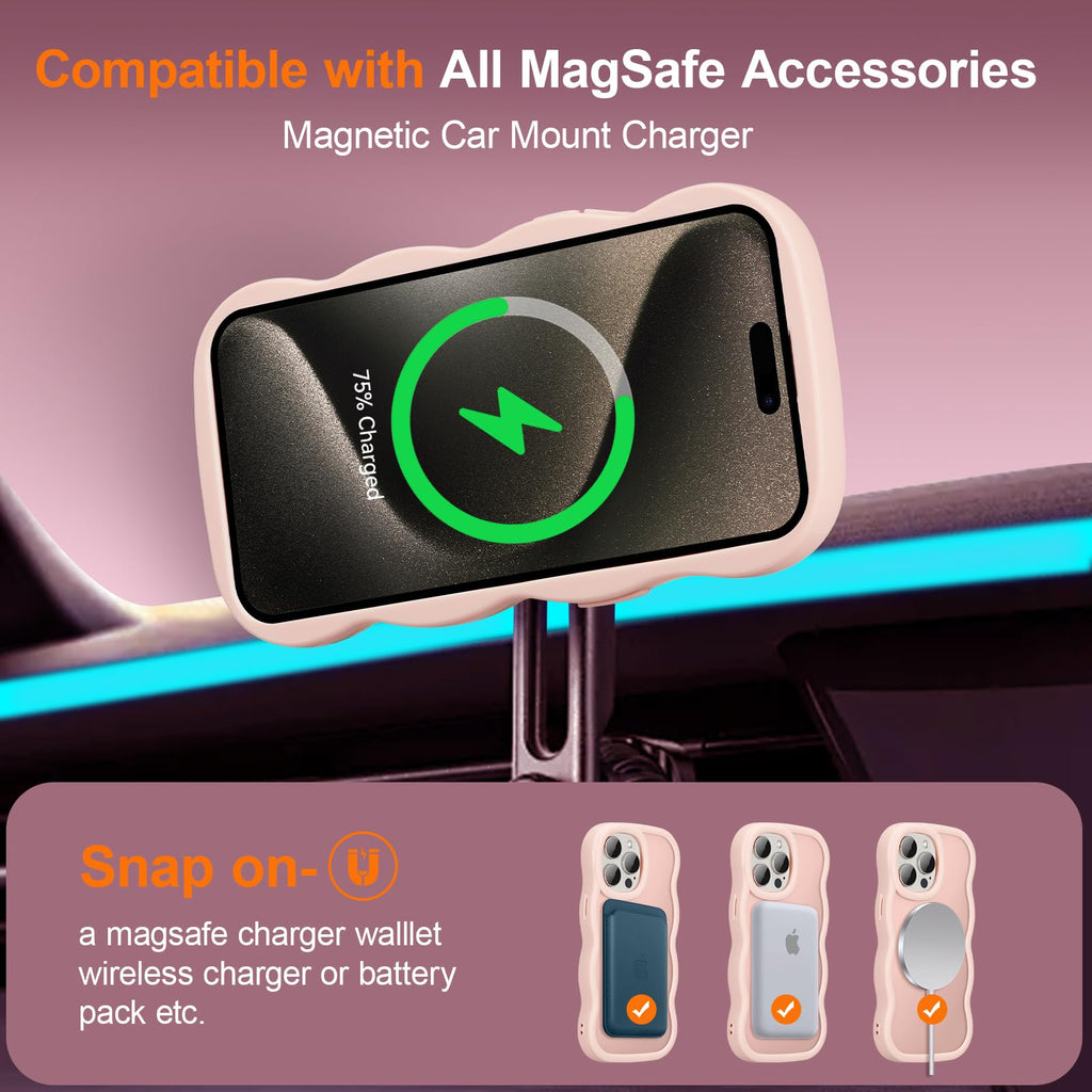 UEEBAI Magnetiskt skal för iPhone 12/12 Pro, sött skal kompatibelt med MagSafe, 2025, transparent klar design, vågig ram, matt telefonskal, rosa