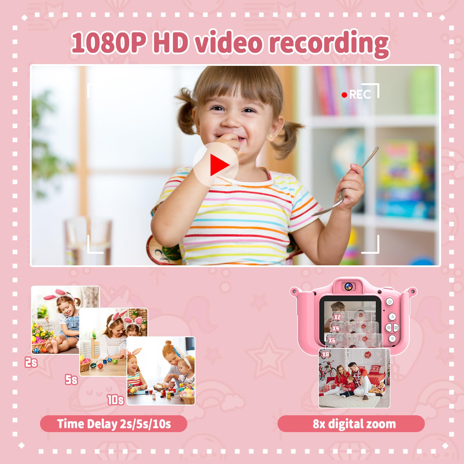 Barnkamera, 1080P HD digitalkamera för barn med 2,0” skärm och 32 GB minneskort, kameraleksaker för pojkar och flickor, jul- och födelsedagspresenter för barn i åldern 3-12 år